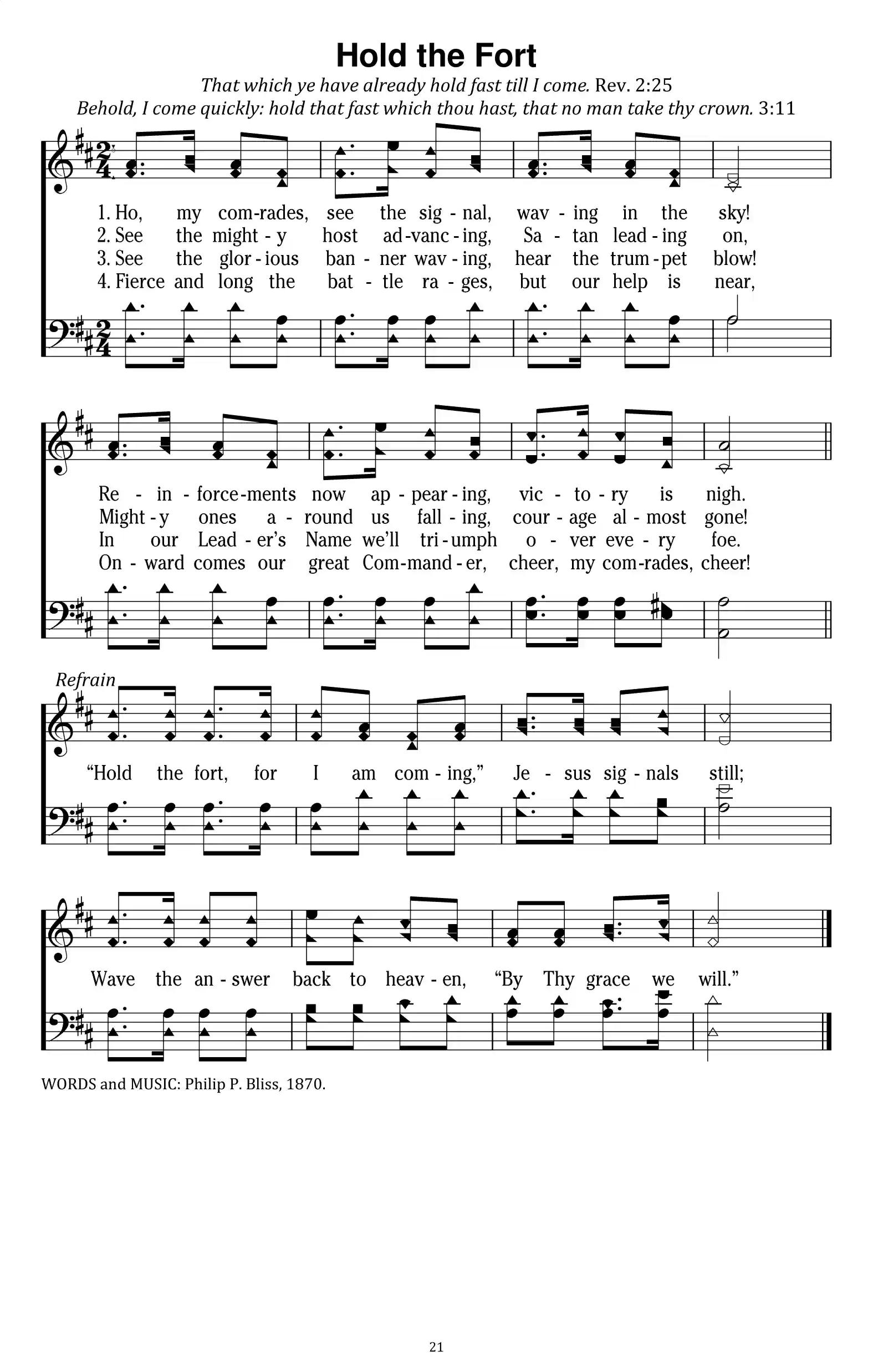 Hymn Sheet for Hold the Fort