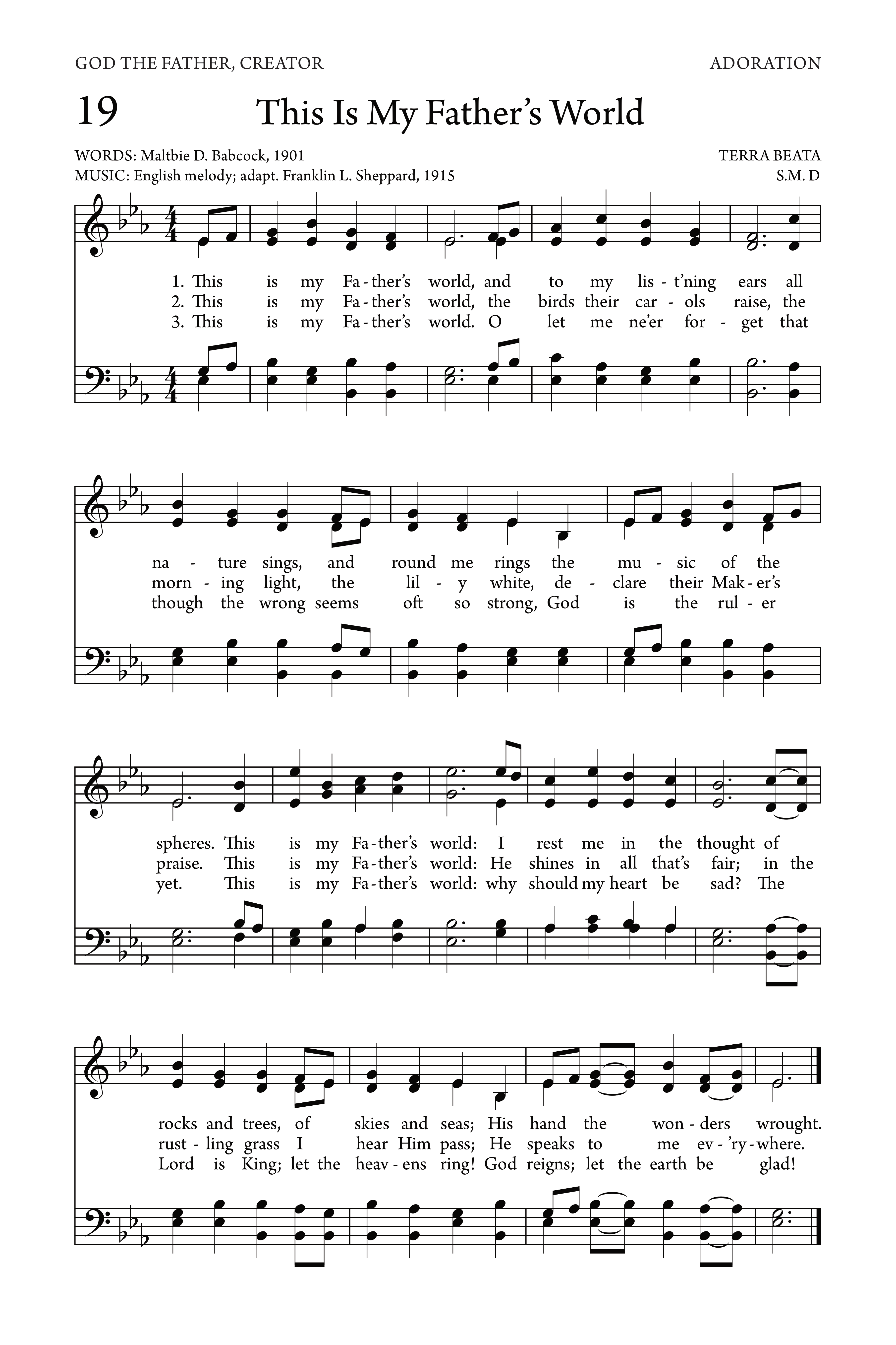 Hymn Sheet for This Is My Father’s World