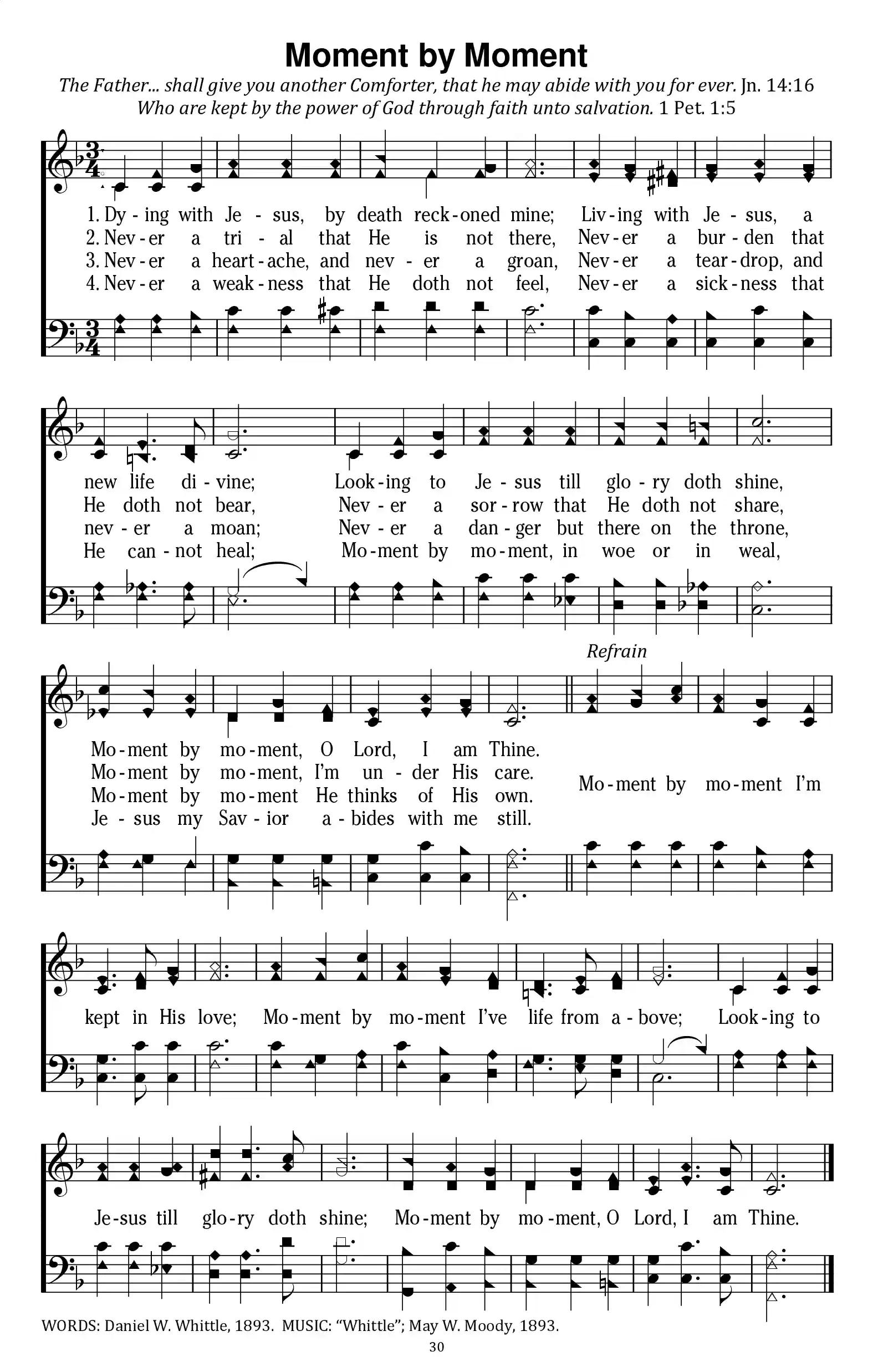Hymn Sheet for Moment By Moment