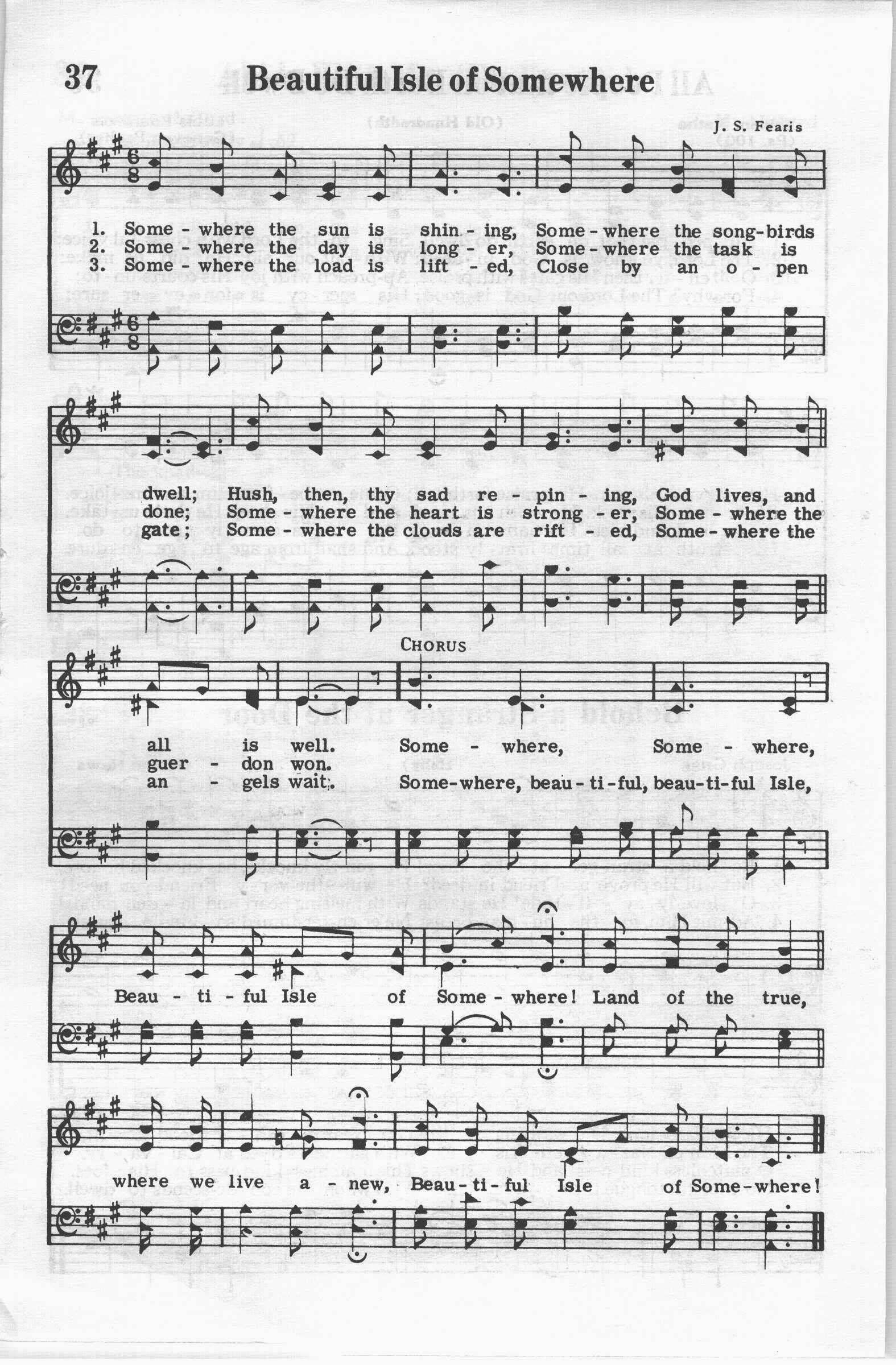 Hymn Sheet for Somewhere the Sun Is Shining