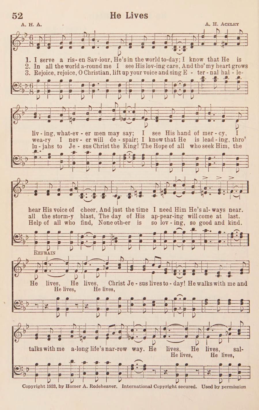 Hymn Sheet for He Lives (I Serve a Risen Saviour)