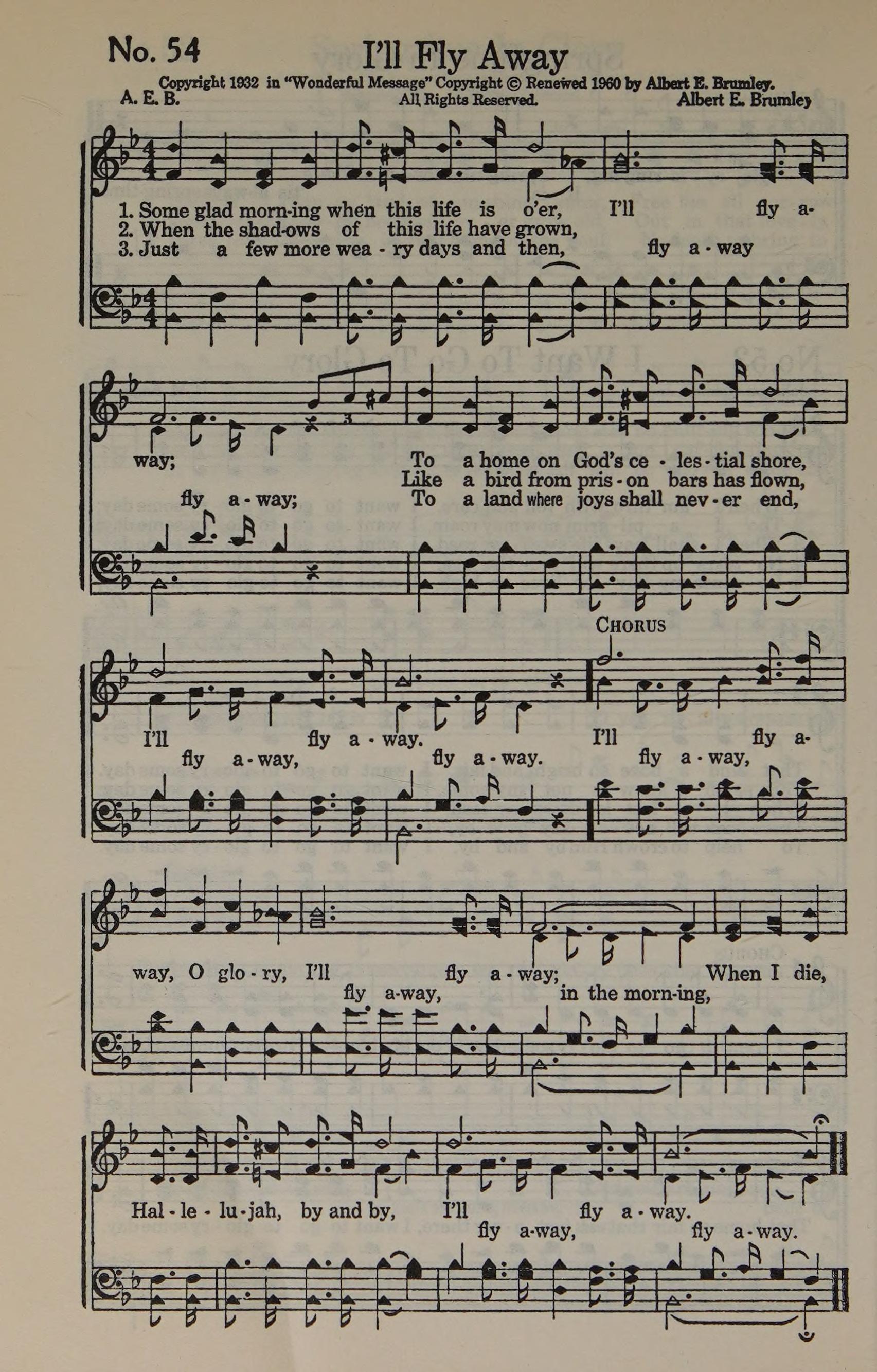 Hymn Sheet for I'll Fly Away