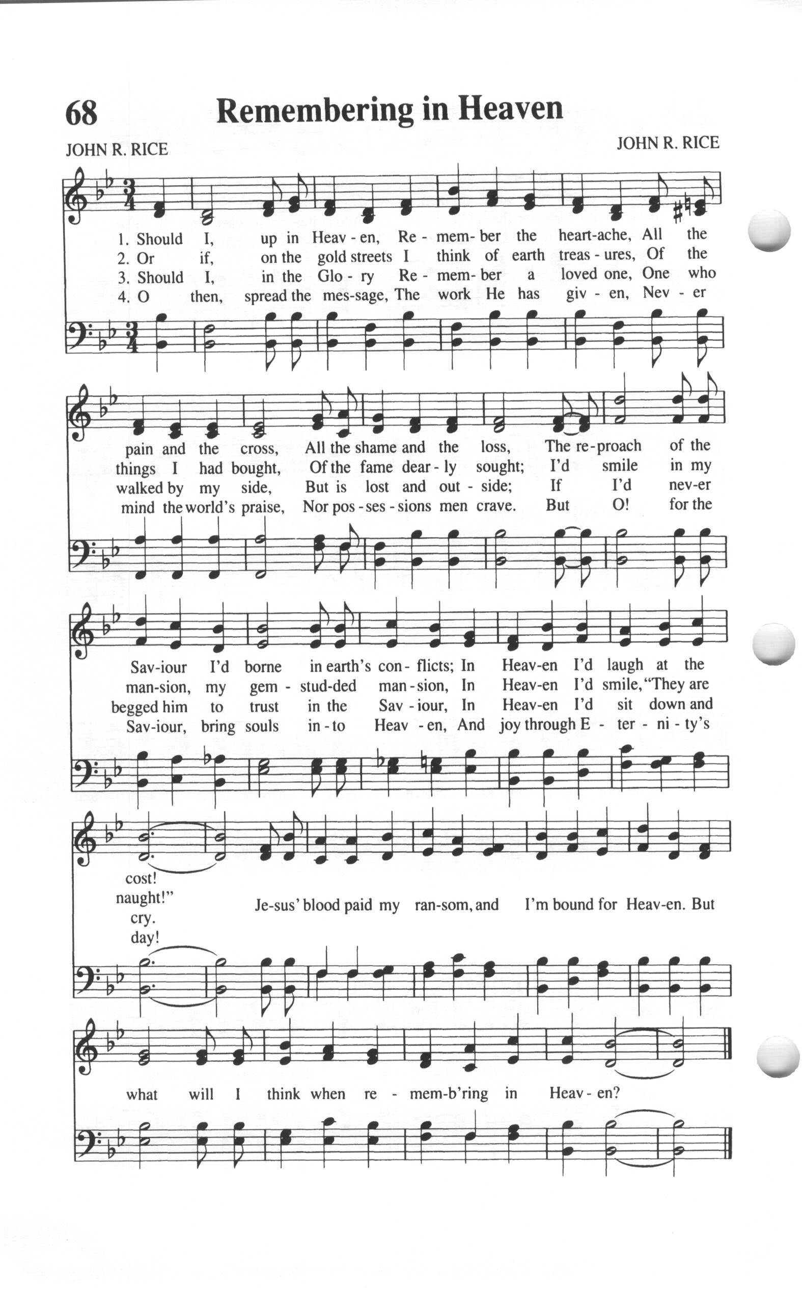 Hymn Sheet for Remembering in Heaven (Should I, up in Heaven)
