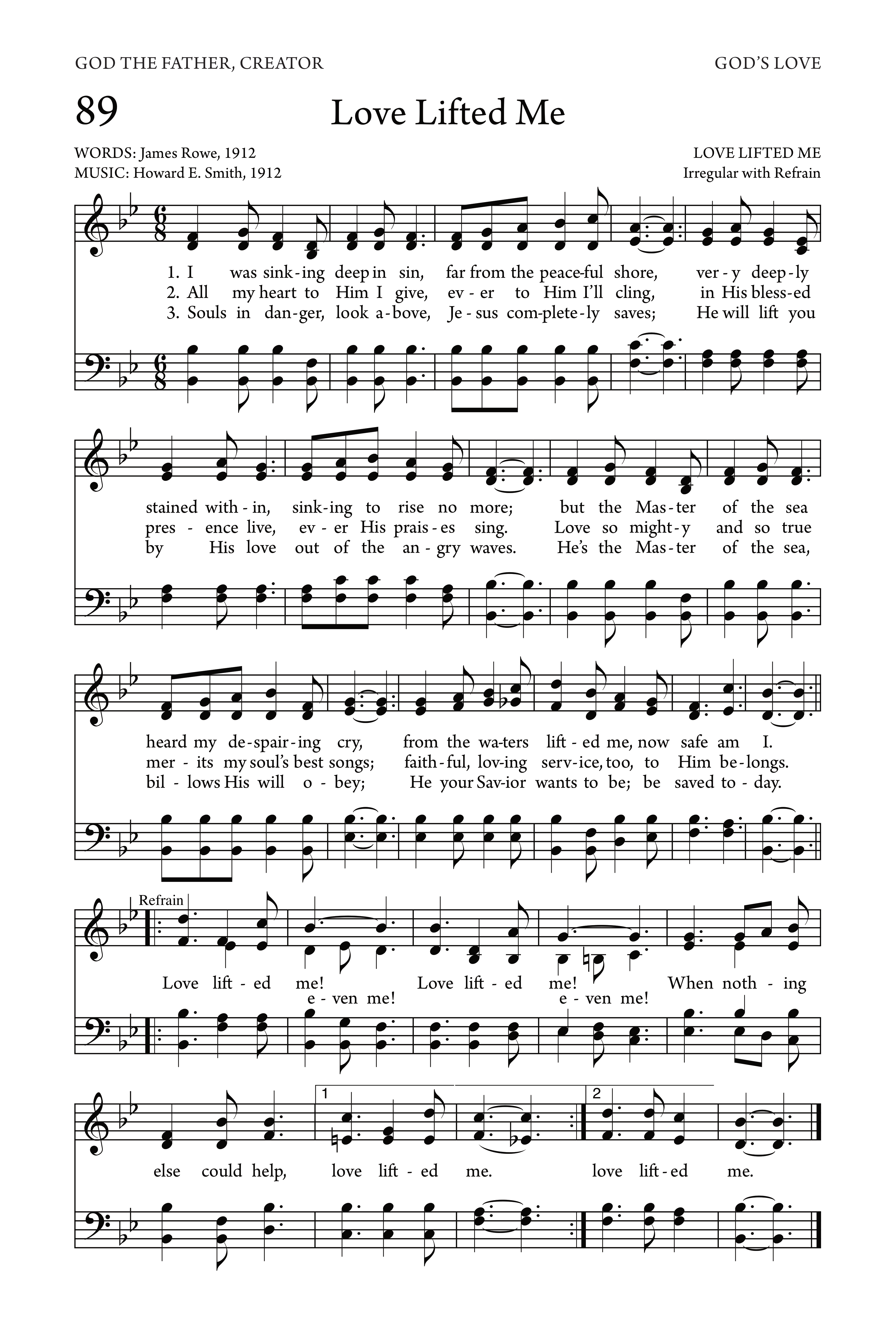 Hymn Sheet for Love Lifted Me