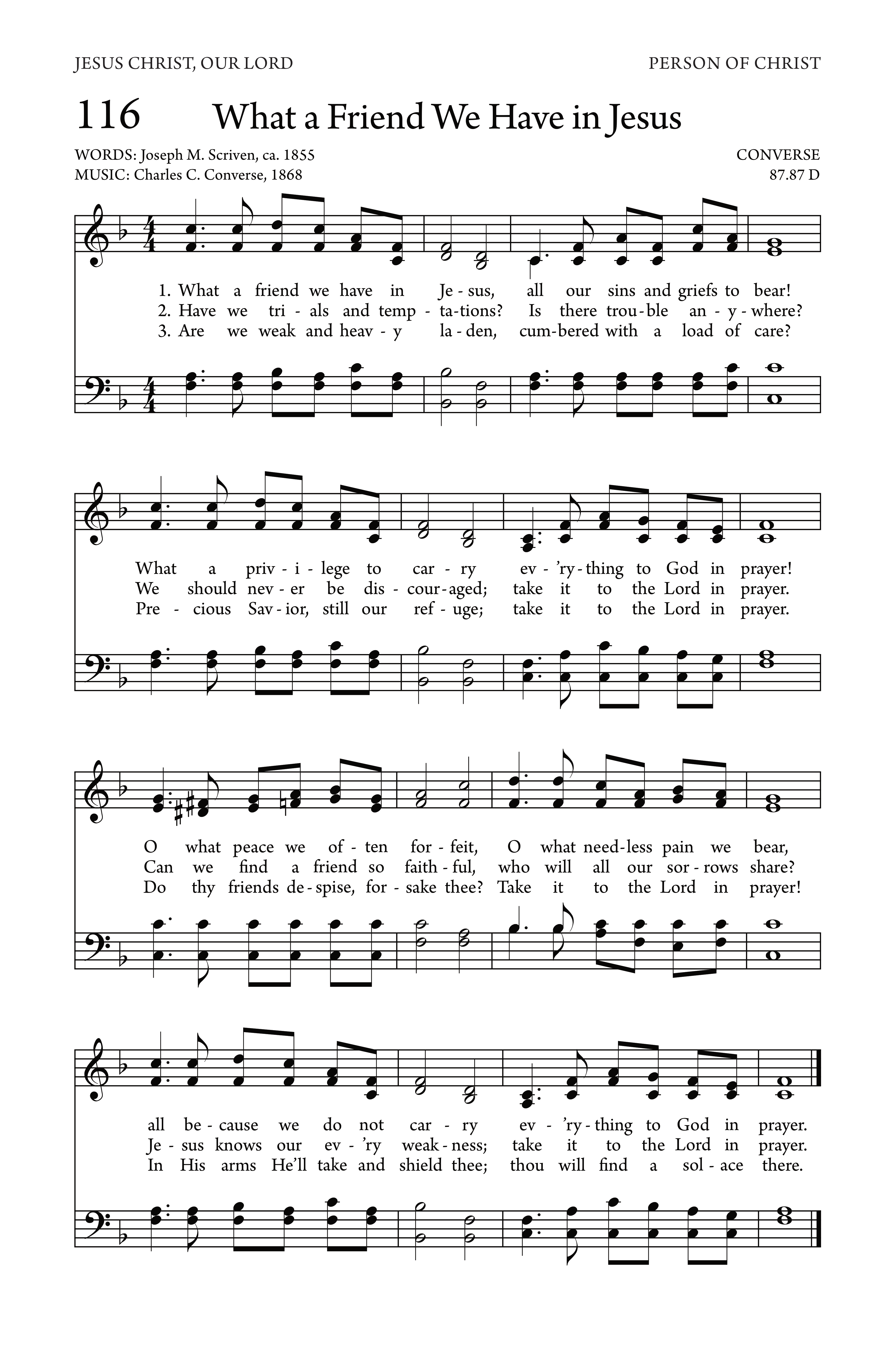Hymn Sheet for What a Friend We Have in Jesus