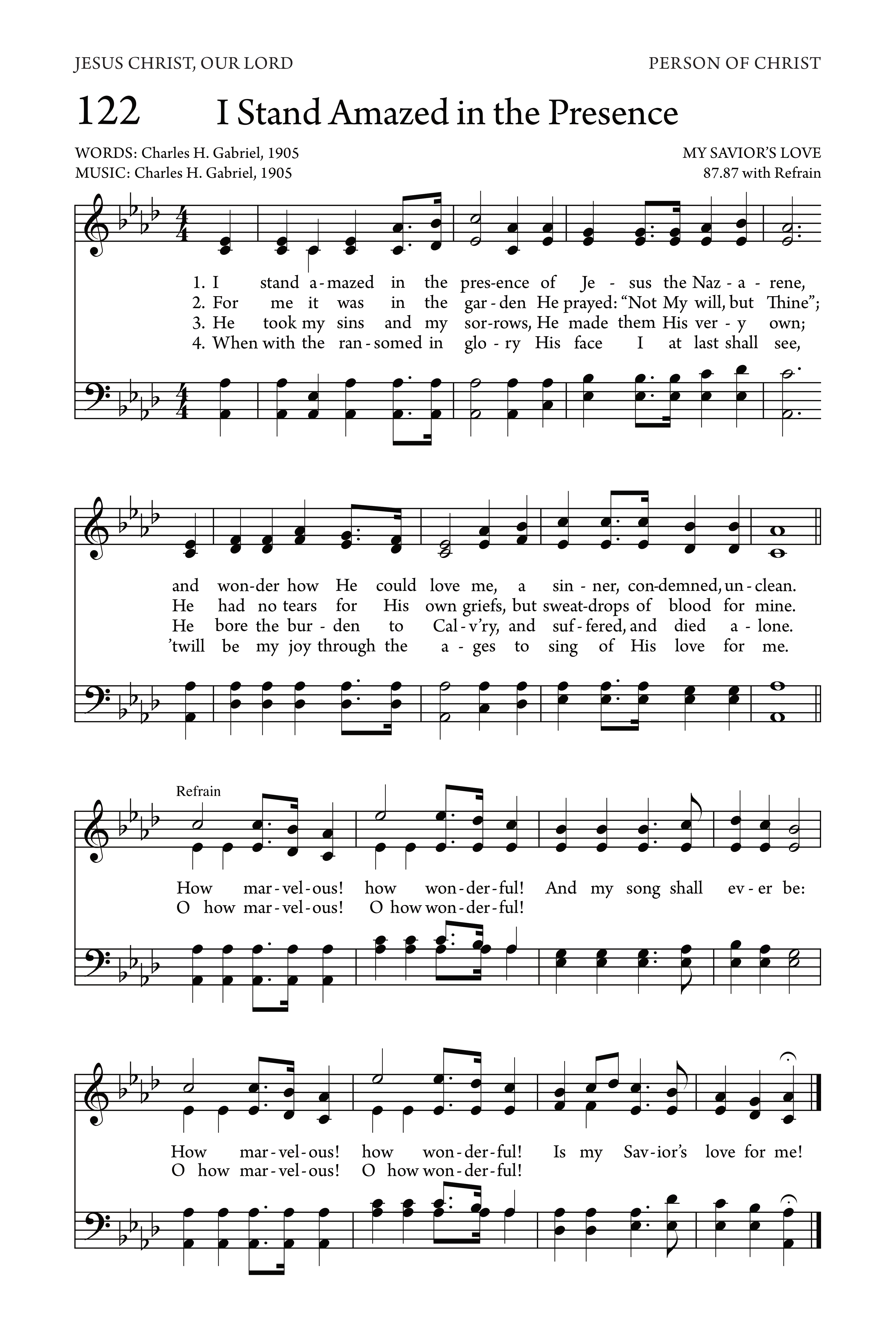 Hymn Sheet for I Stand Amazed in the Presence (My Saviours' Love)