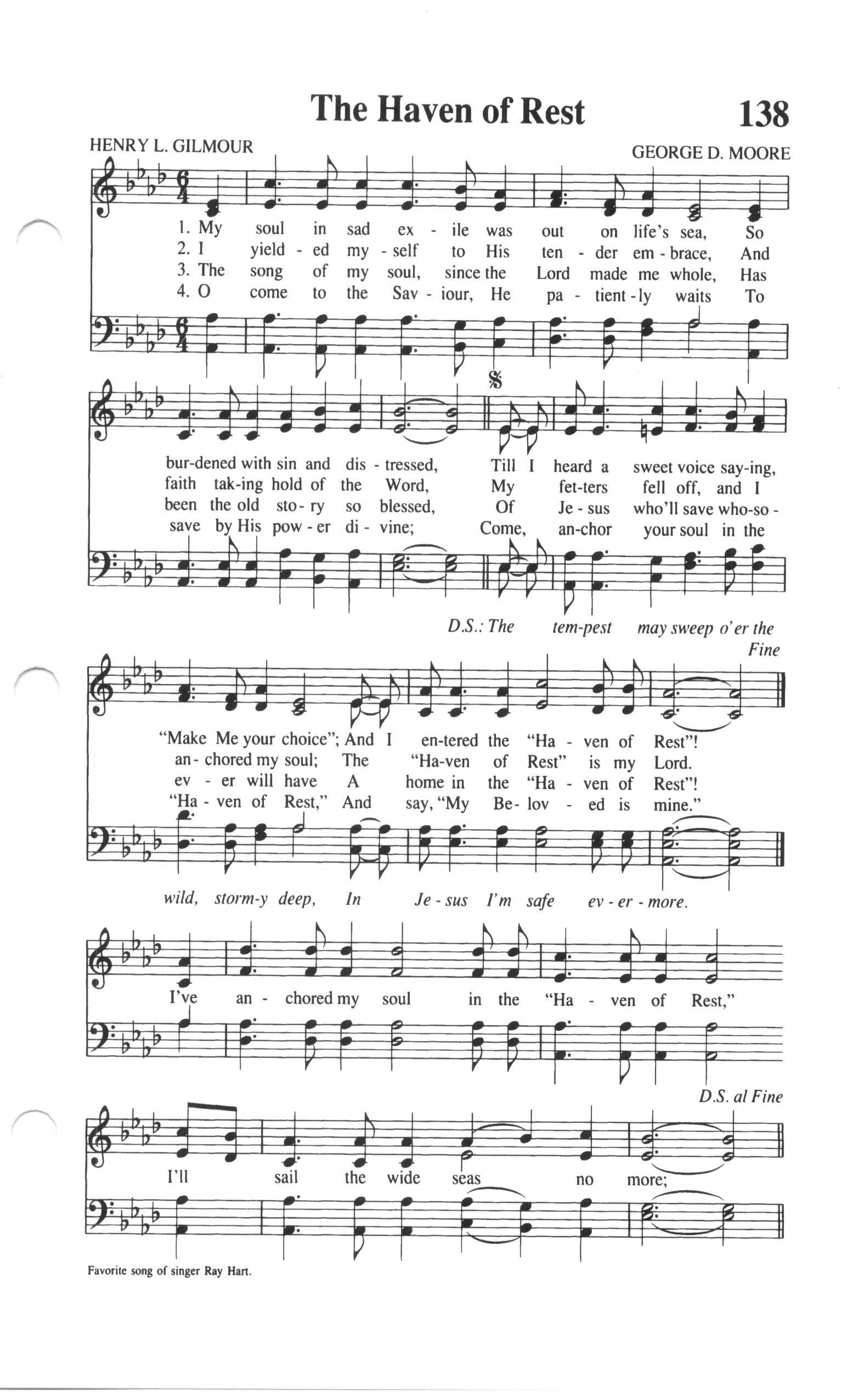 Hymn Sheet for The Haven of Rest