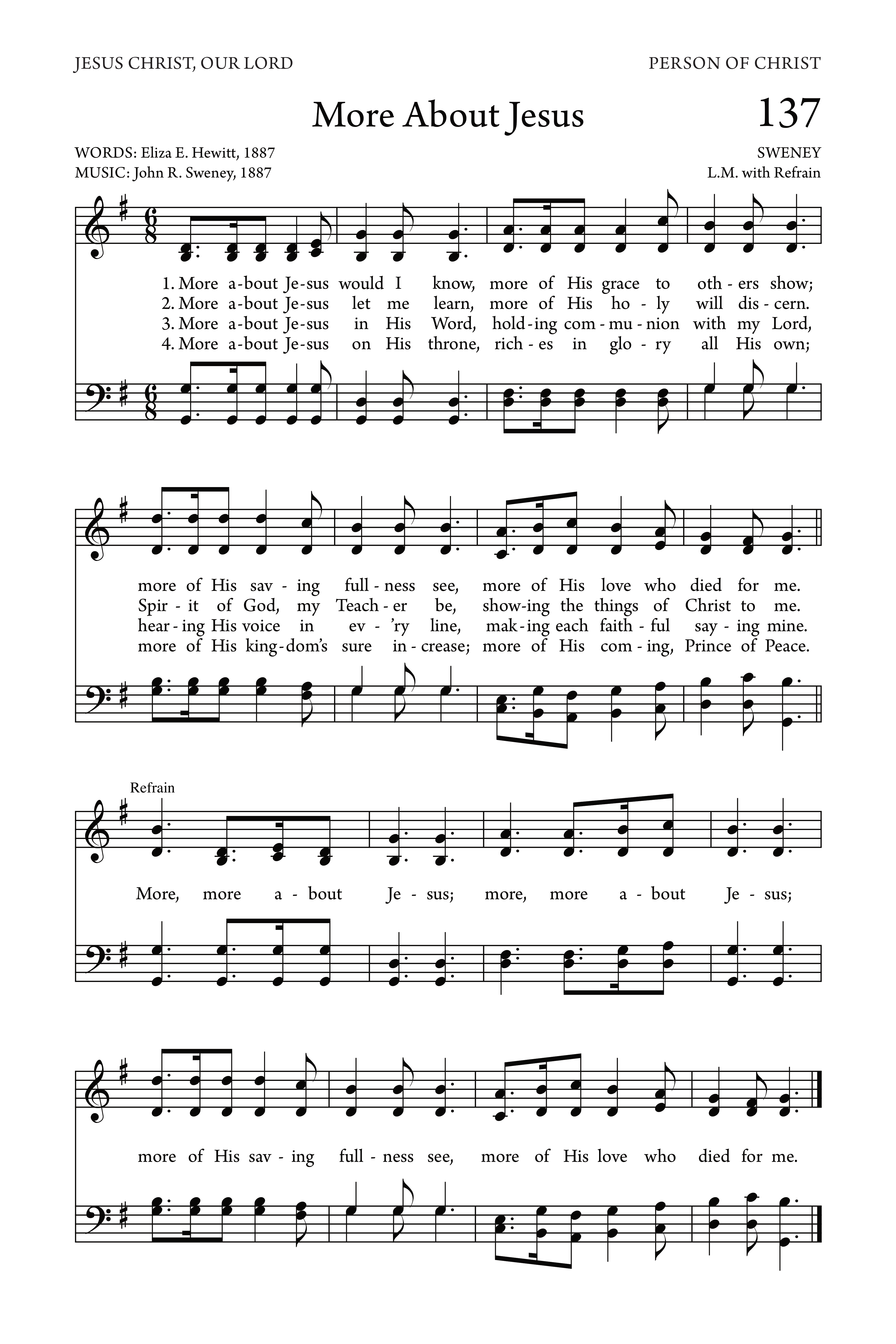 Hymn Sheet for More About Jesus