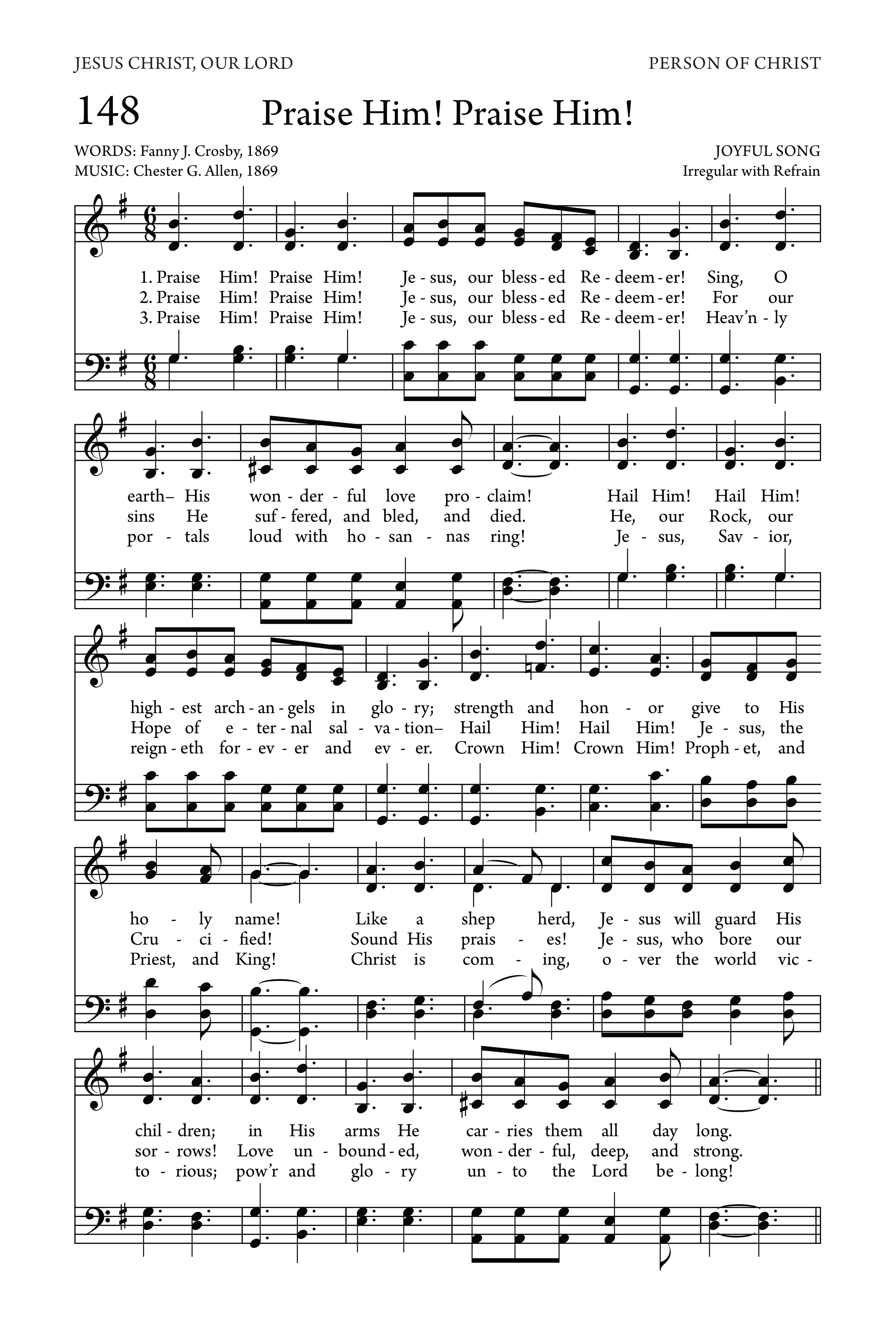 Hymn Sheet for Praise Him! Praise Him! (Jesus, our blessed Redeemer!)
