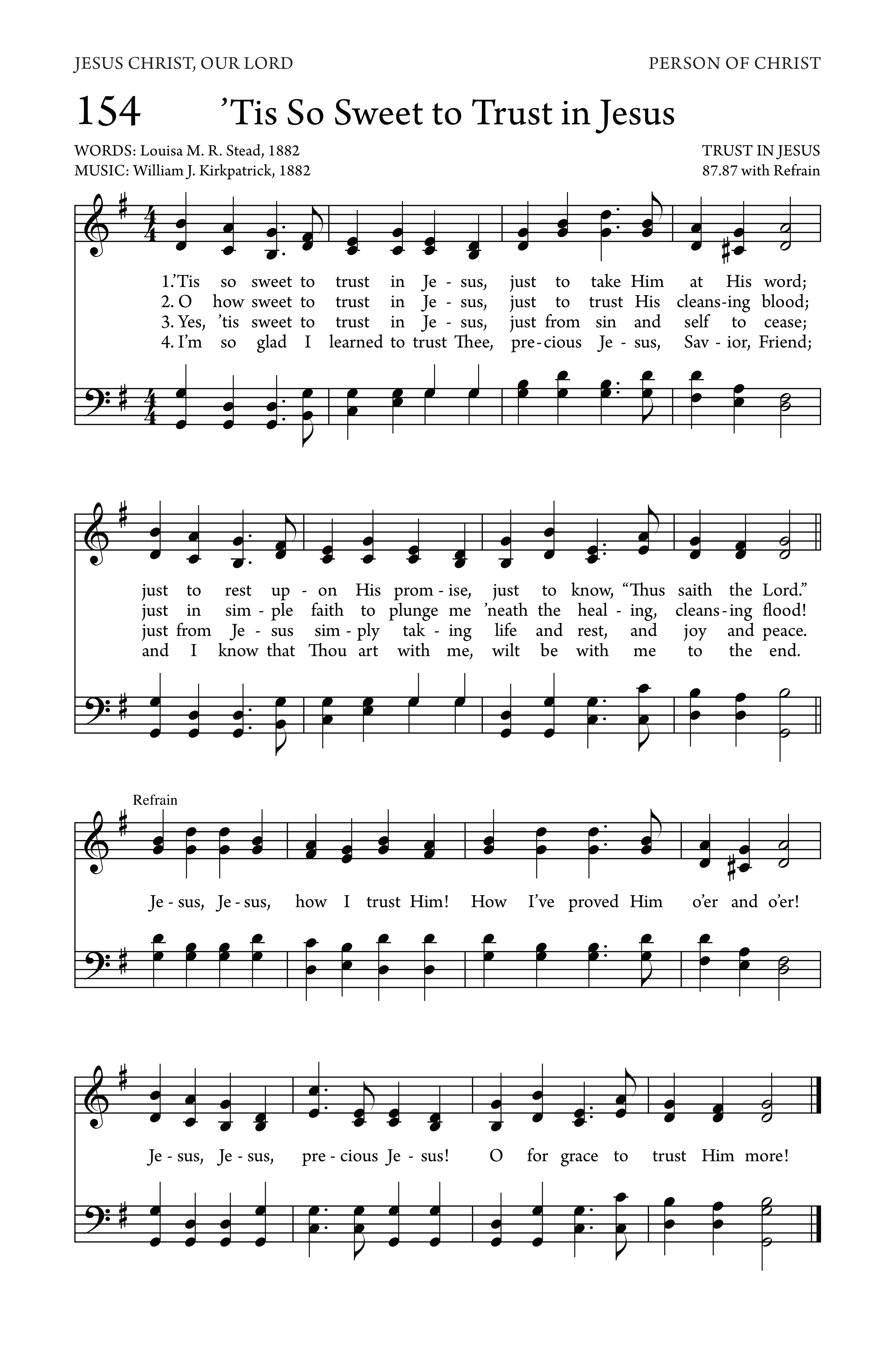 Hymn Sheet for 'Tis So Sweet to Trust in Jesus