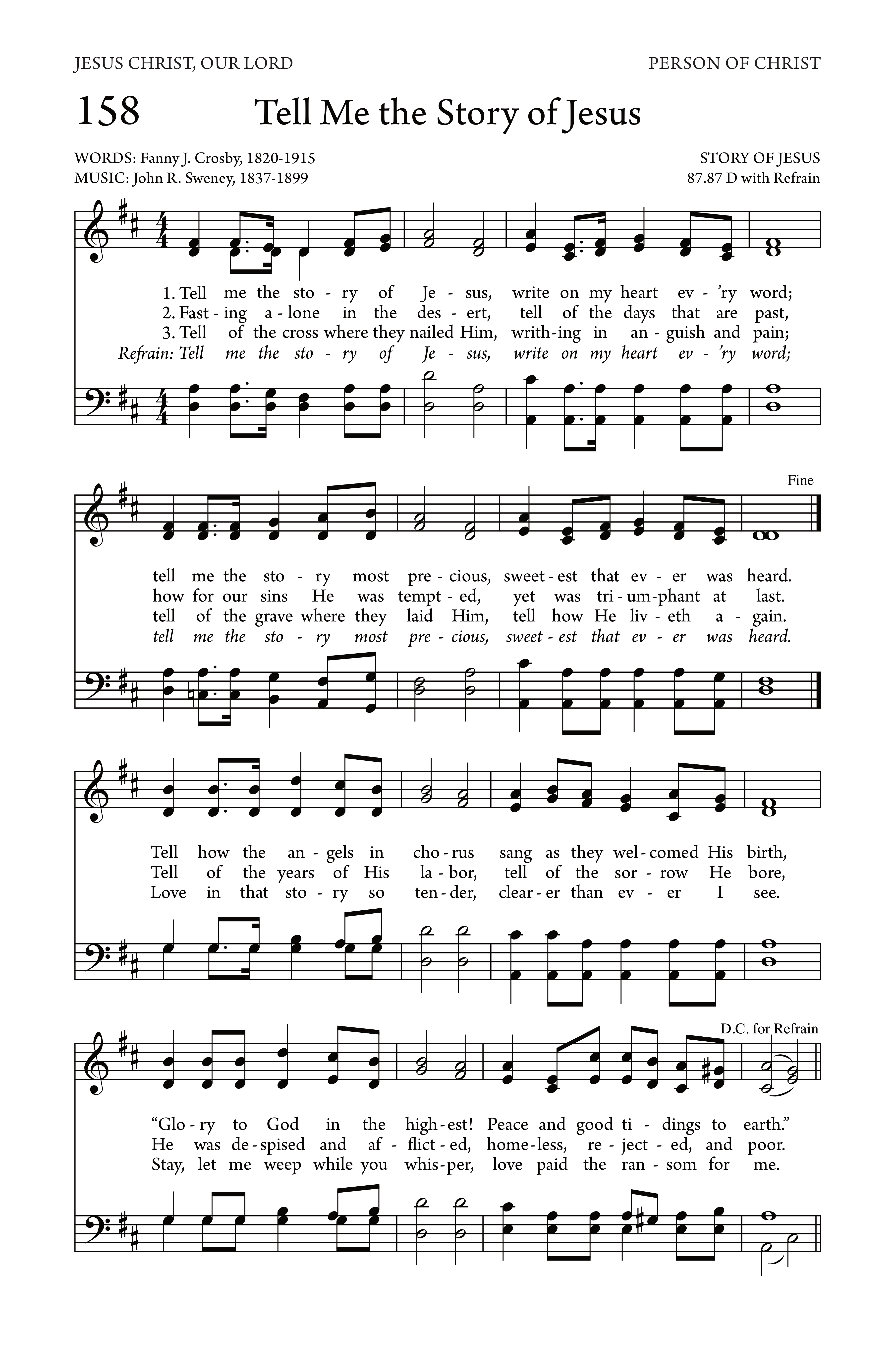 Hymn Sheet for Tell Me the Story of Jesus