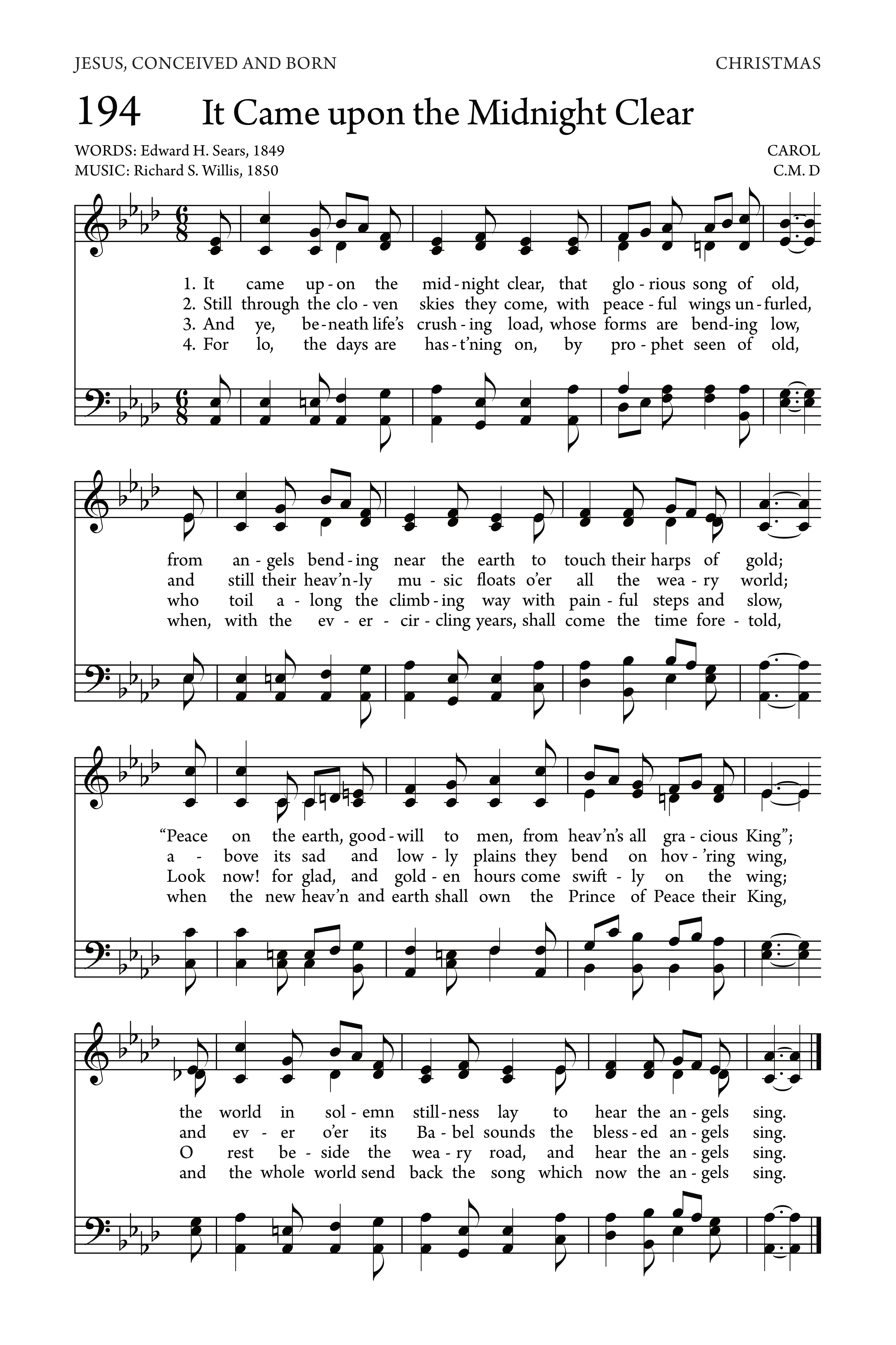 Hymn Sheet for It Came Upon the Midnight Clear