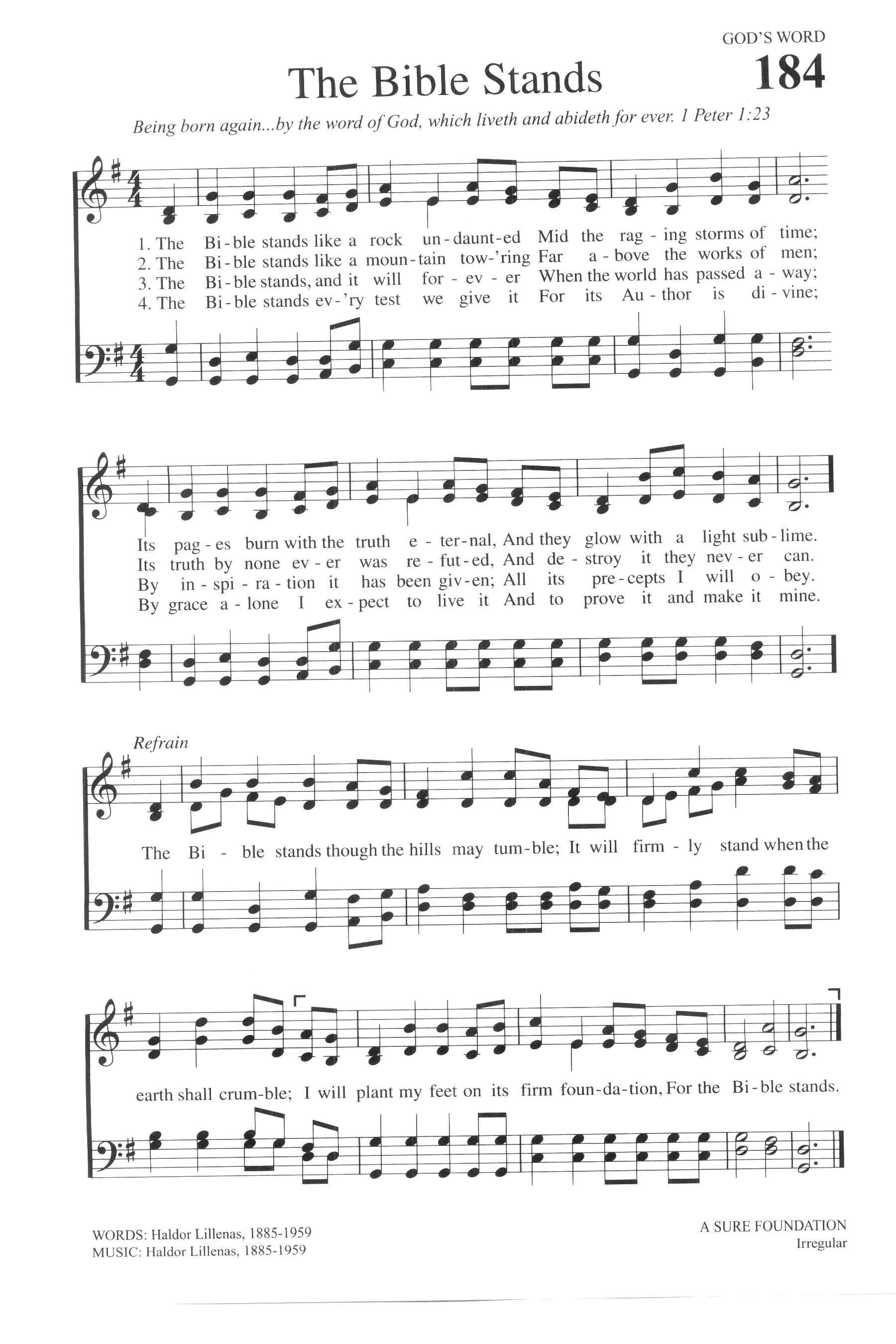 Hymn Sheet for The Bible Stands