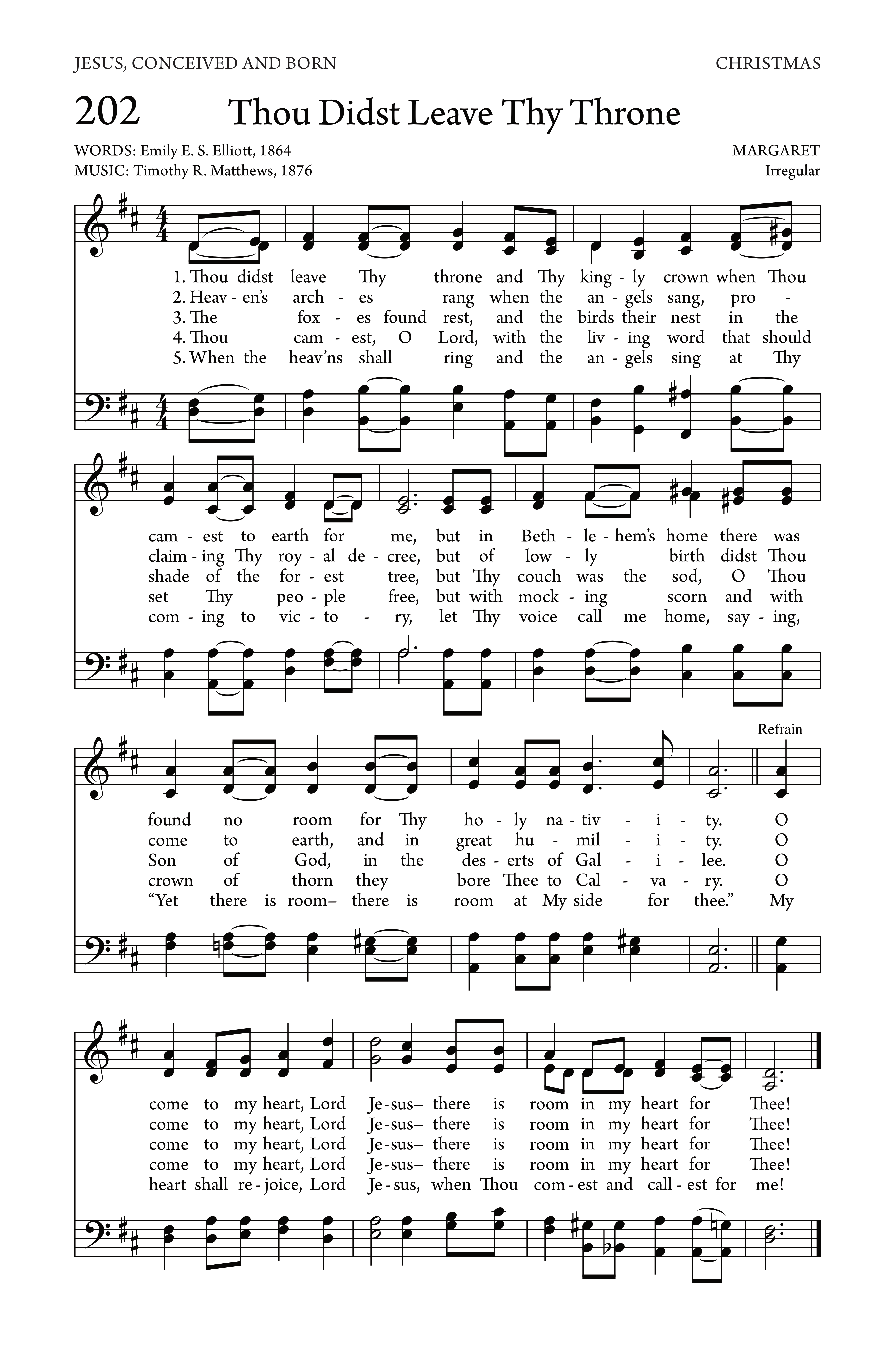 Hymn Sheet for Thou Didst Leave Thy Throne
