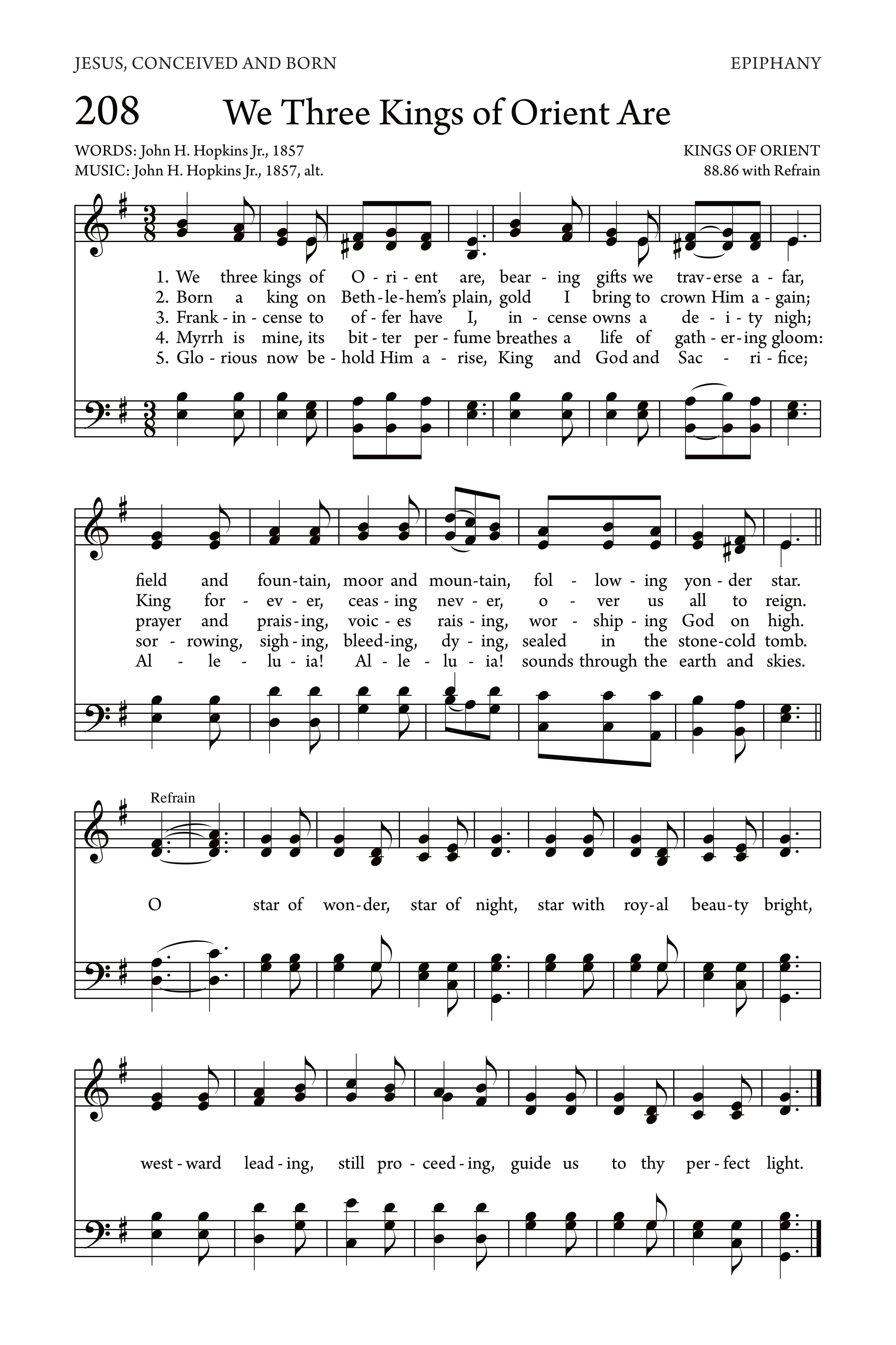 Hymn Sheet for We Three Kings of Orient Are