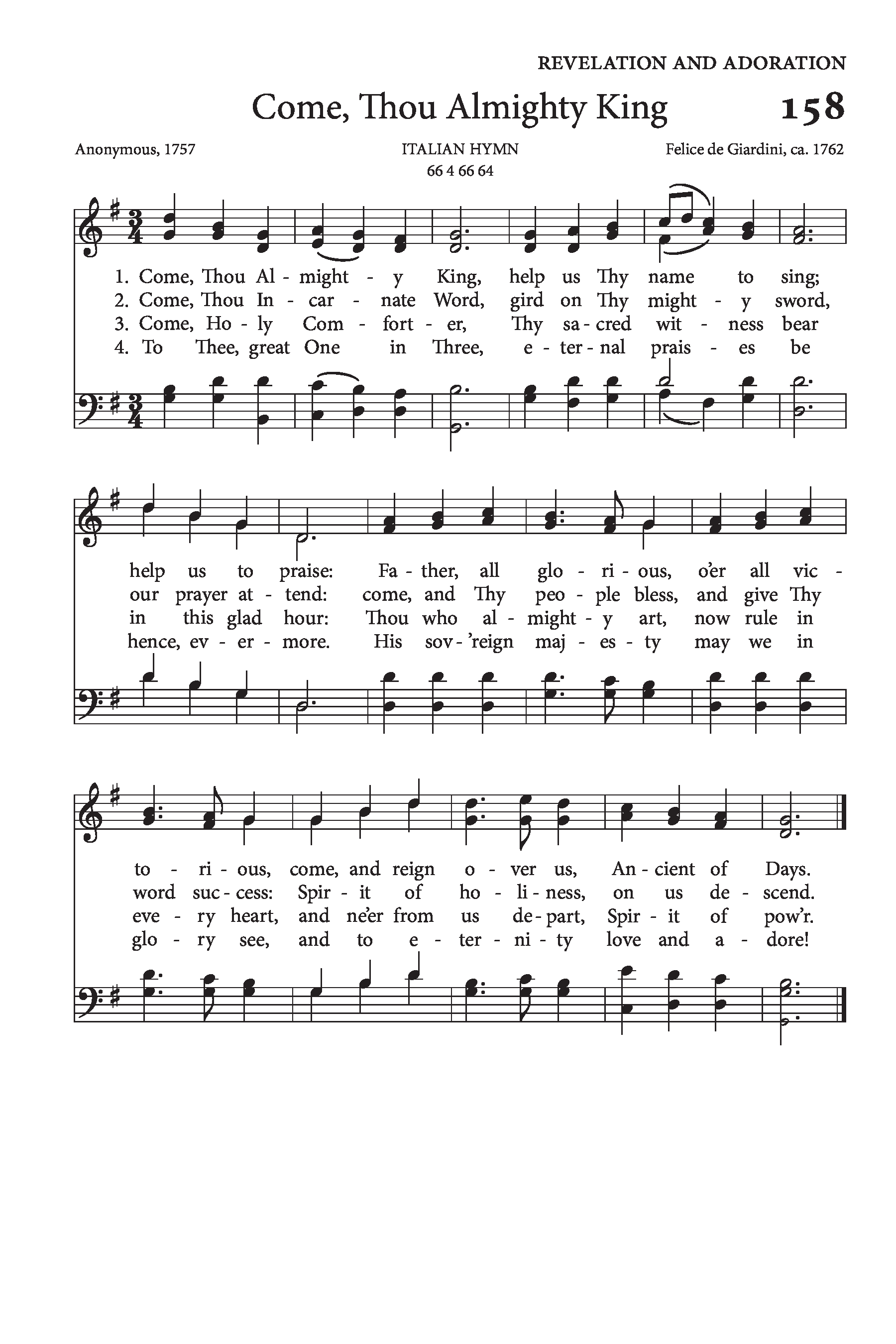 Hymn Sheet for Come, Thou Almighty King