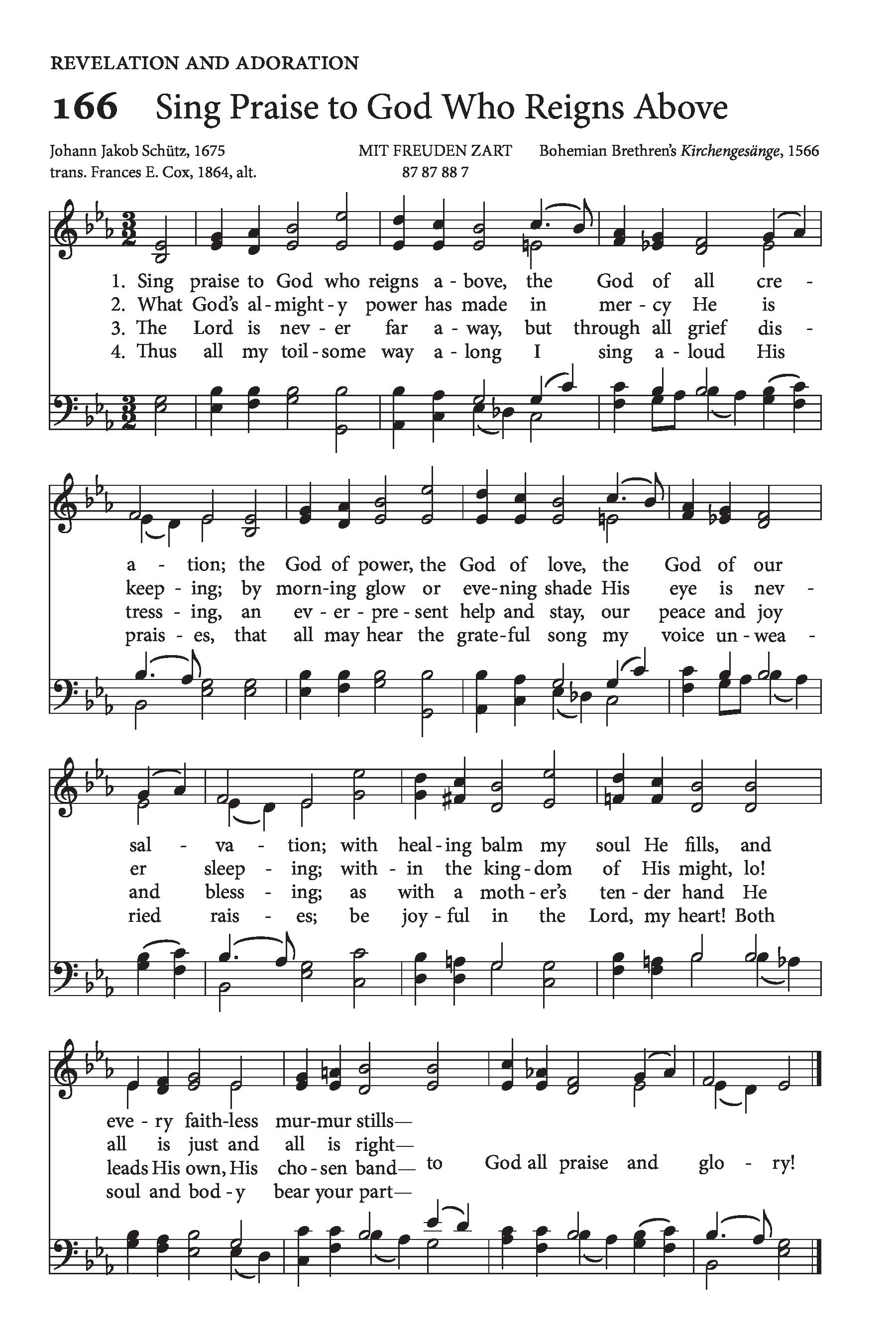 Hymn Sheet for Sing Praise to God Who Reigns Above