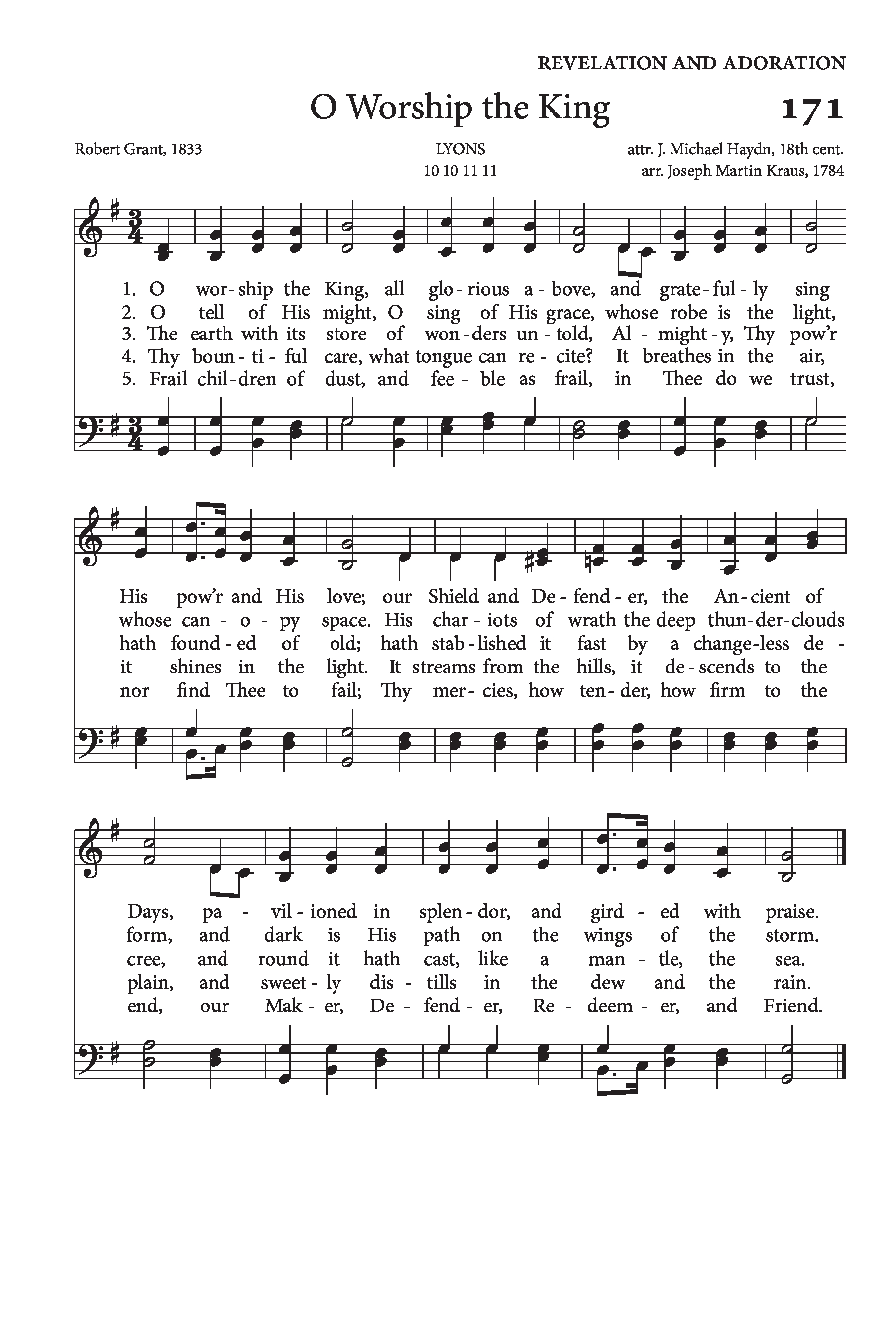 Hymn Sheet for O Worship the King