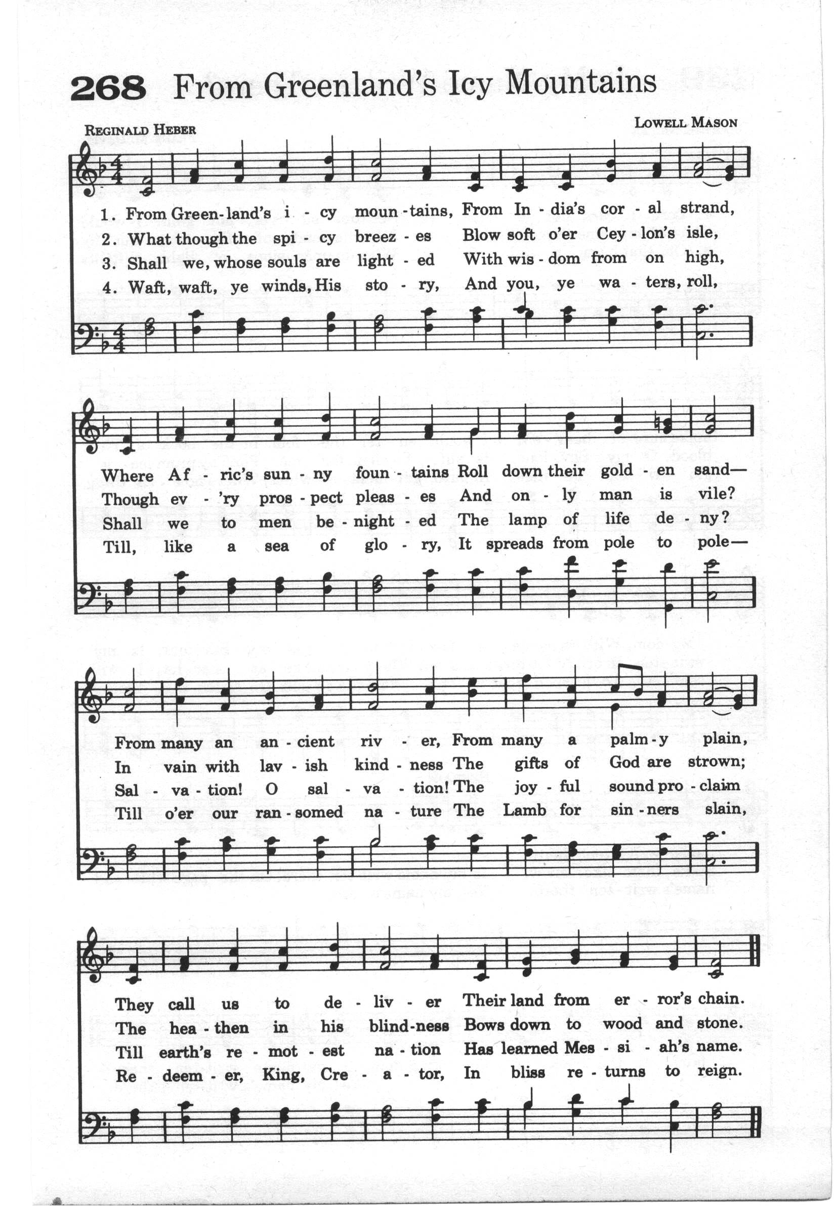 Hymn Sheet for From Greenland’s Icy Mountains