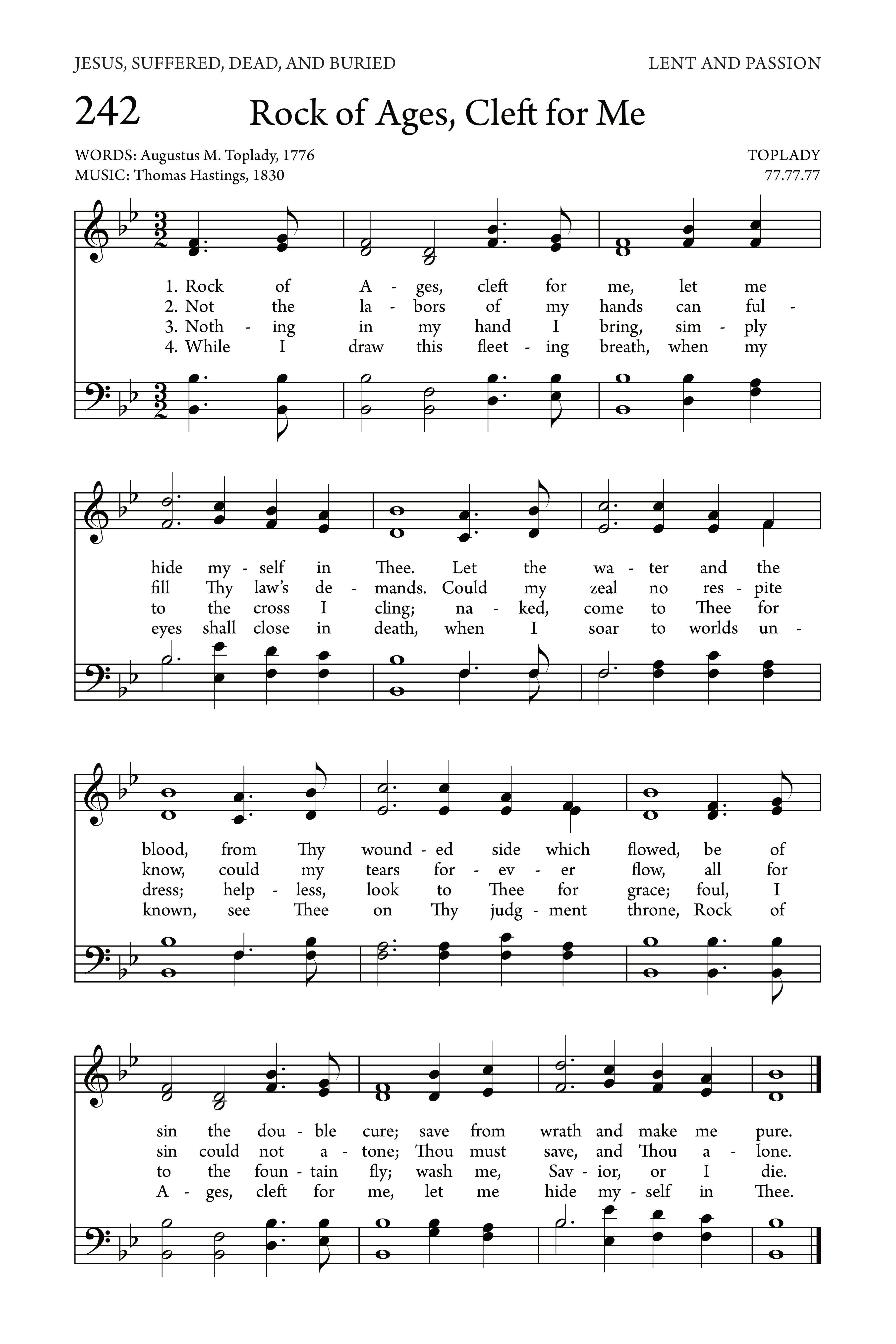 Hymn Sheet for Rock of Ages, cleft for me