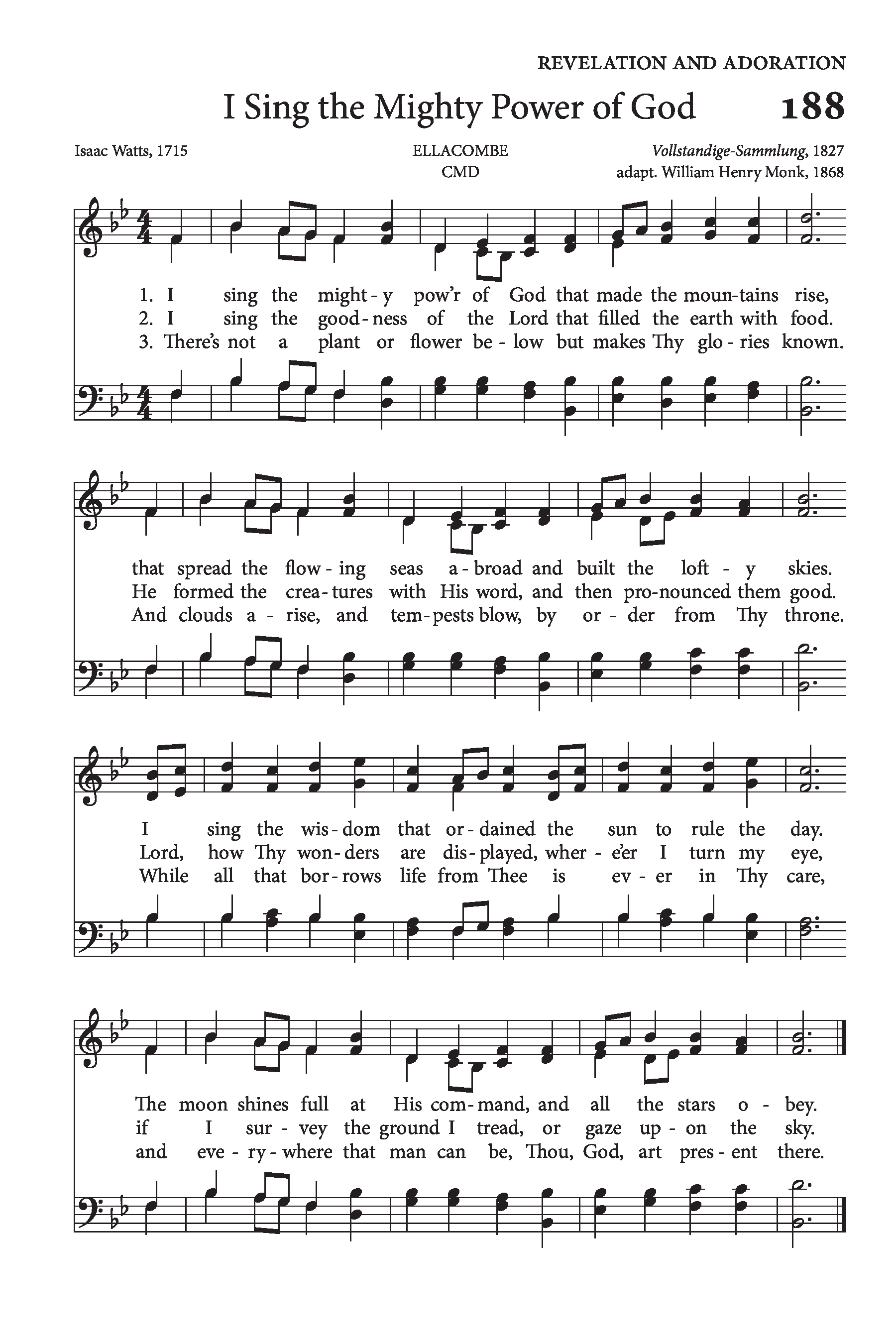 Hymn Sheet for I Sing the Mighty Power of God