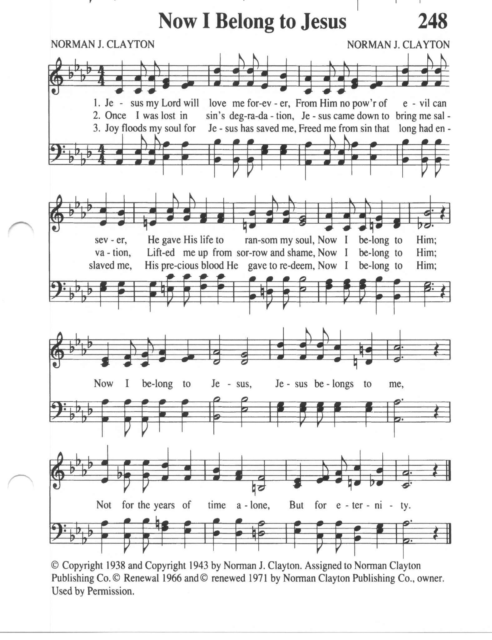 Hymn Sheet for Now I Belong to Jesus