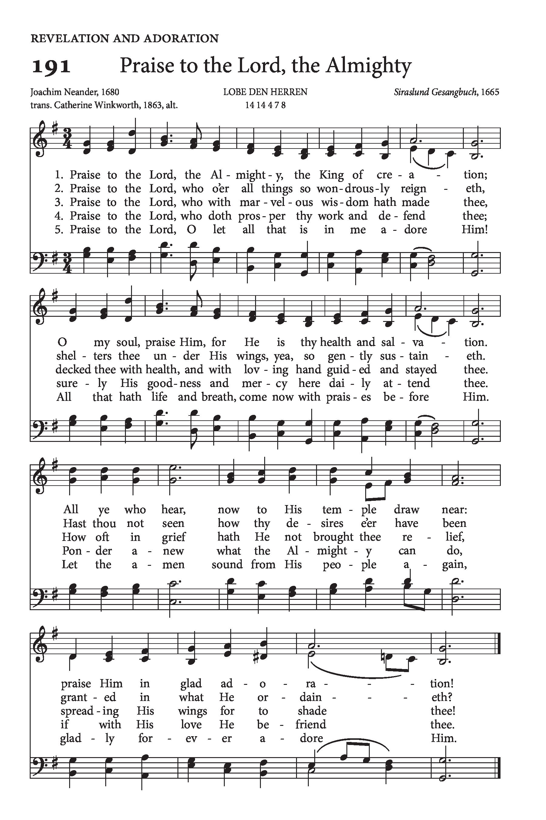 Hymn Sheet for Praise to the Lord the Almighty