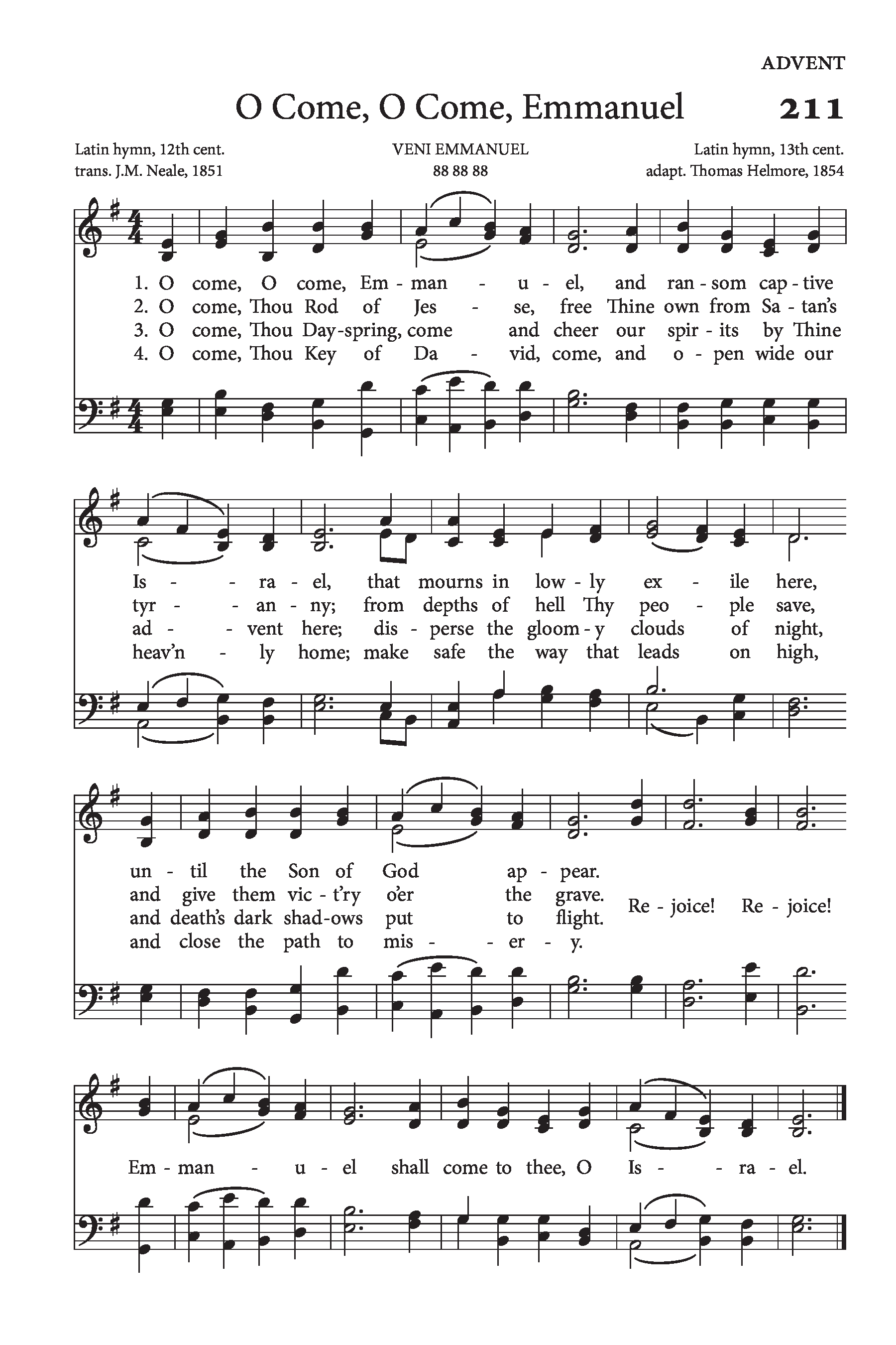 Hymn Sheet for O Come, O Come, Emmanuel