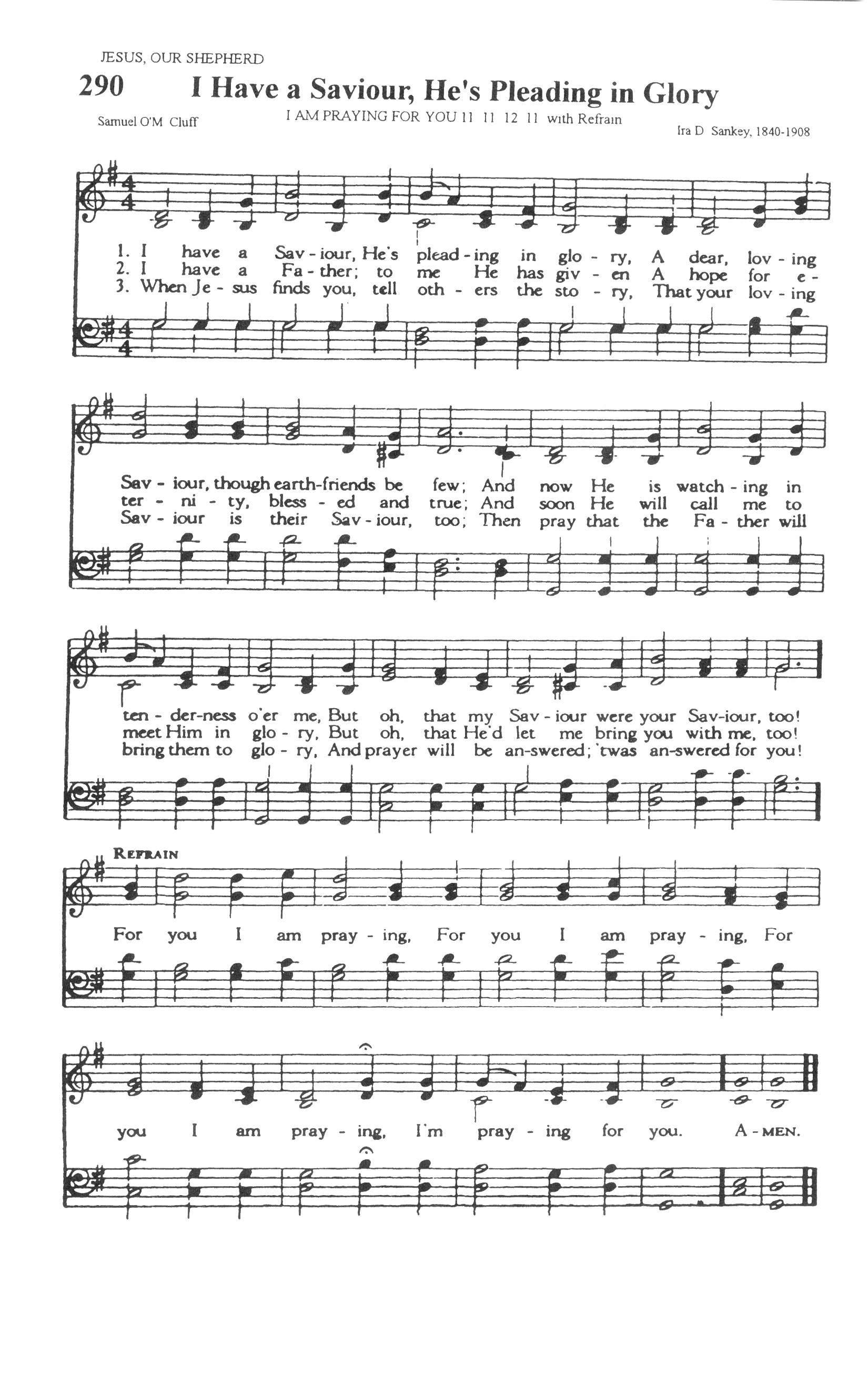 Hymn Sheet for I Am Praying for You