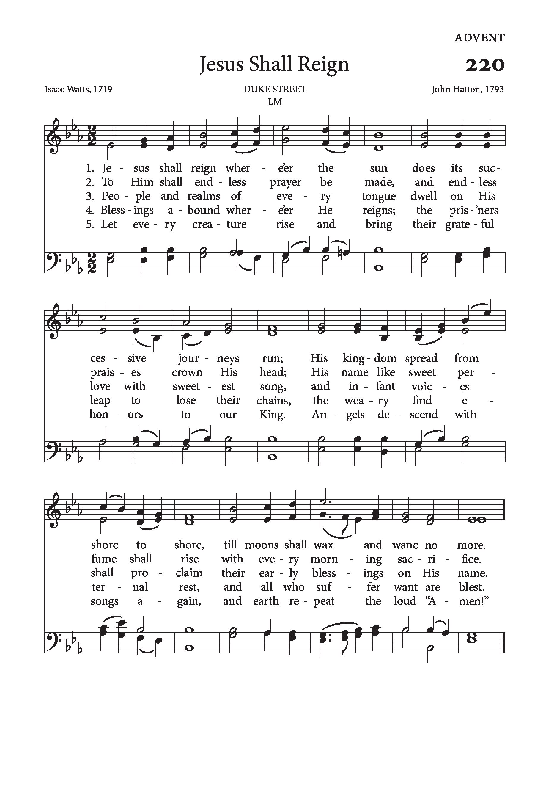 Hymn Sheet for Jesus Shall Reign Where'er the Sun