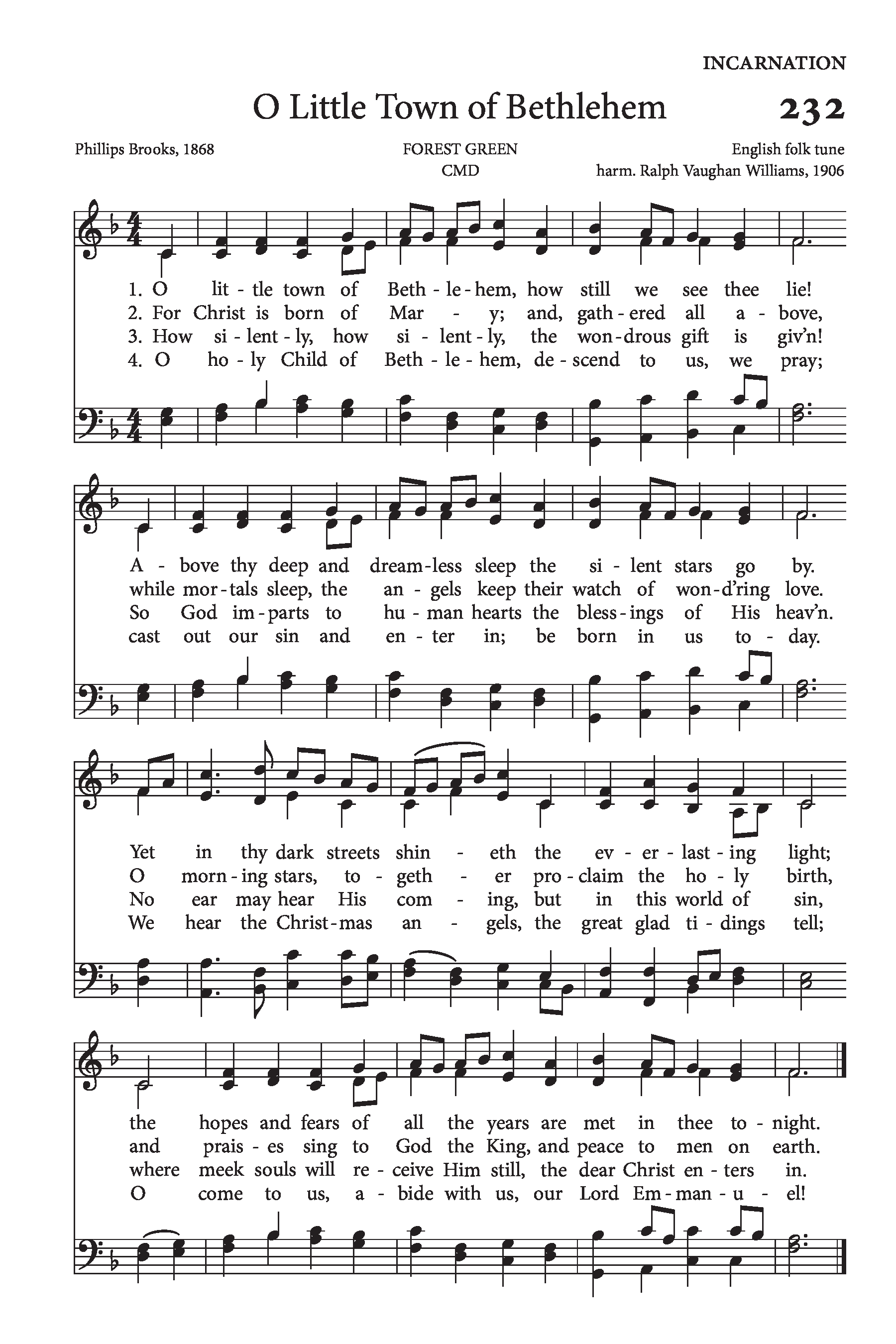 Hymn Sheet for O Little Town of Bethlehem