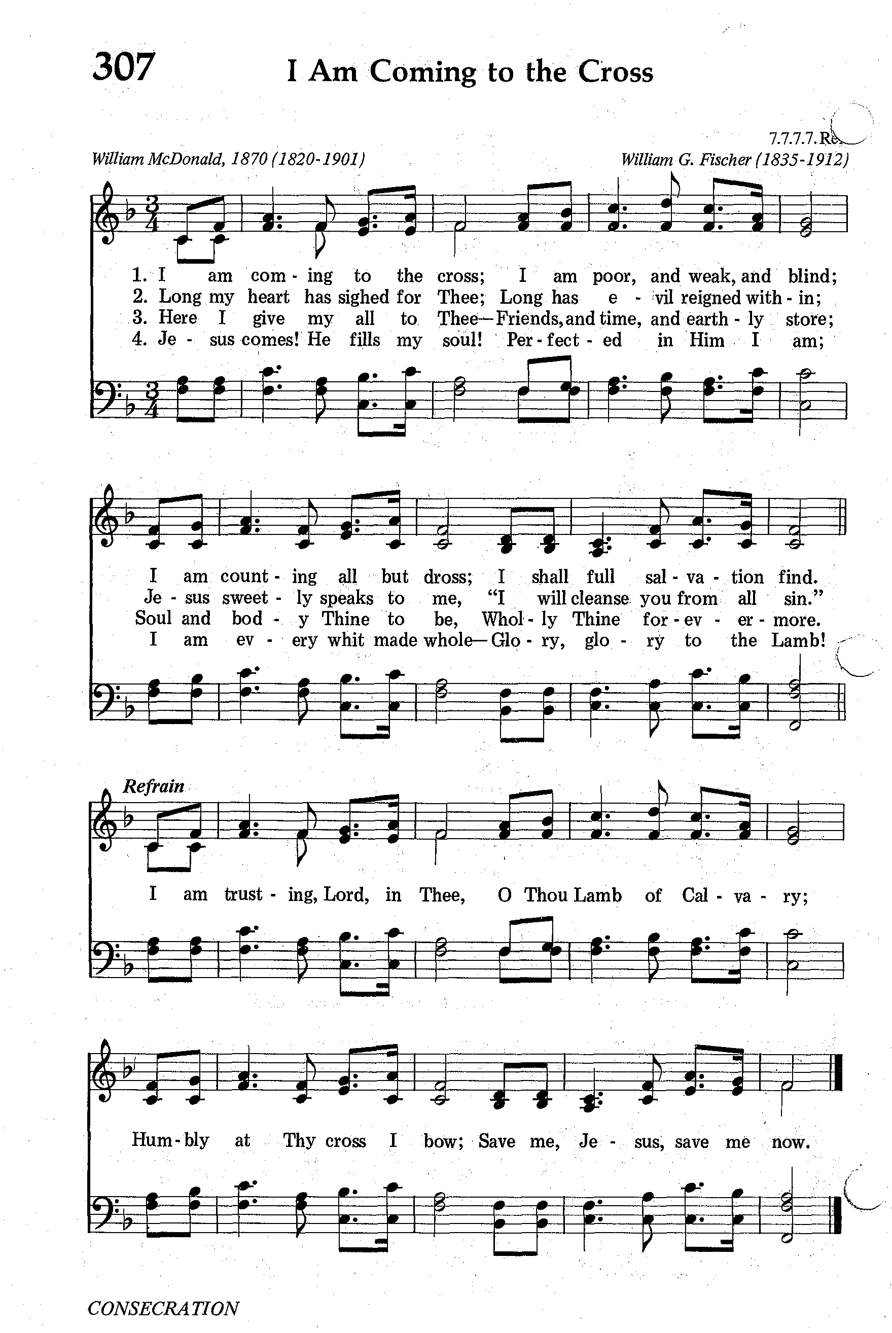 Hymn Sheet for I Am Coming to the Cross