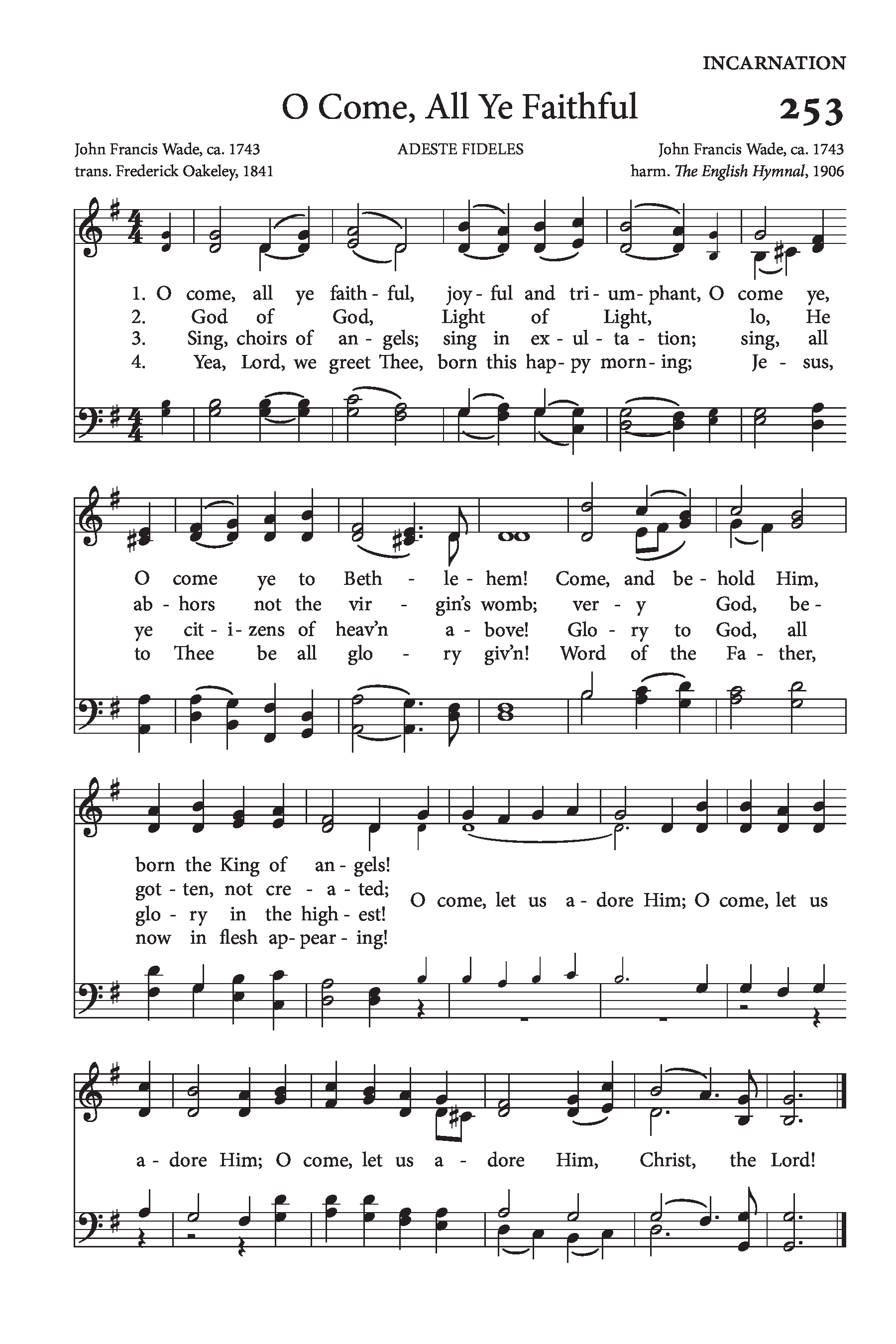 Hymn Sheet for O Come, All Ye Faithful