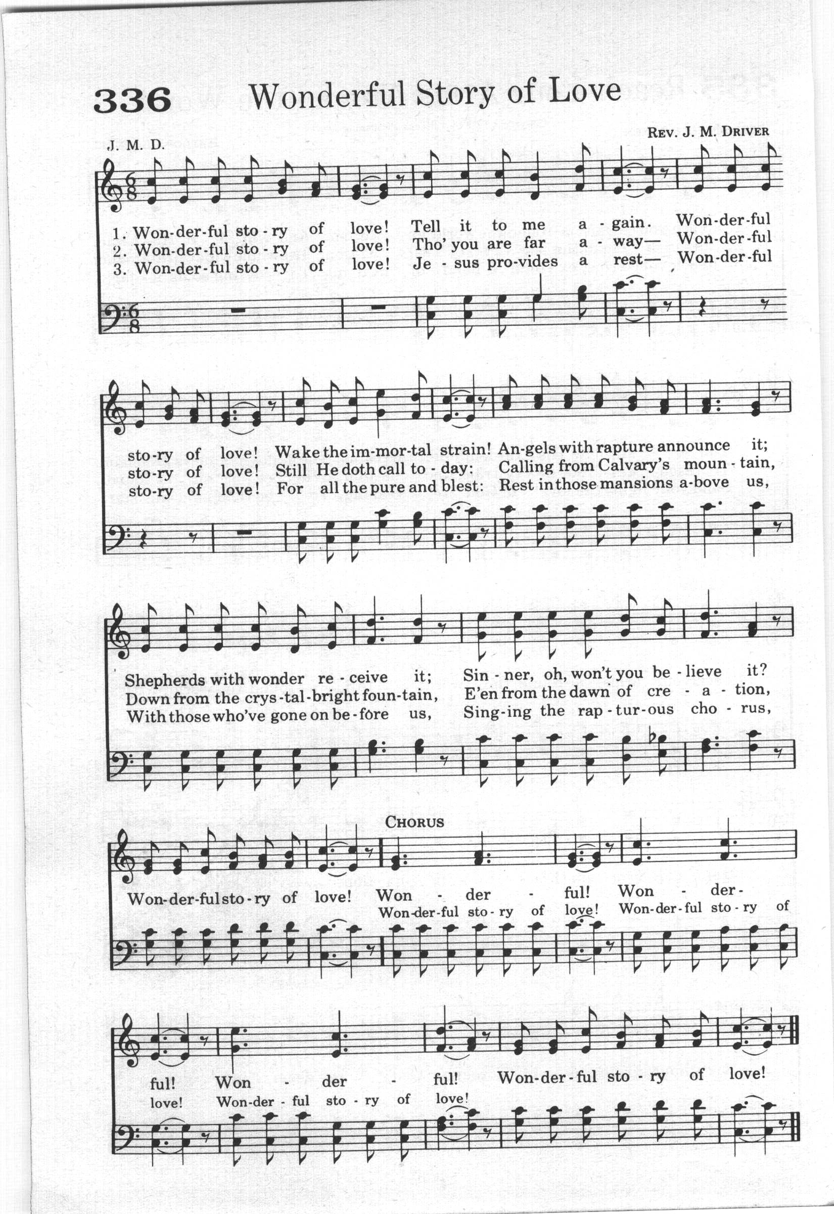 Hymn Sheet for Wonderful Story of Love