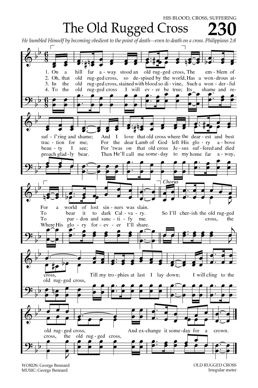 Hymn Sheet for The Old Rugged Cross