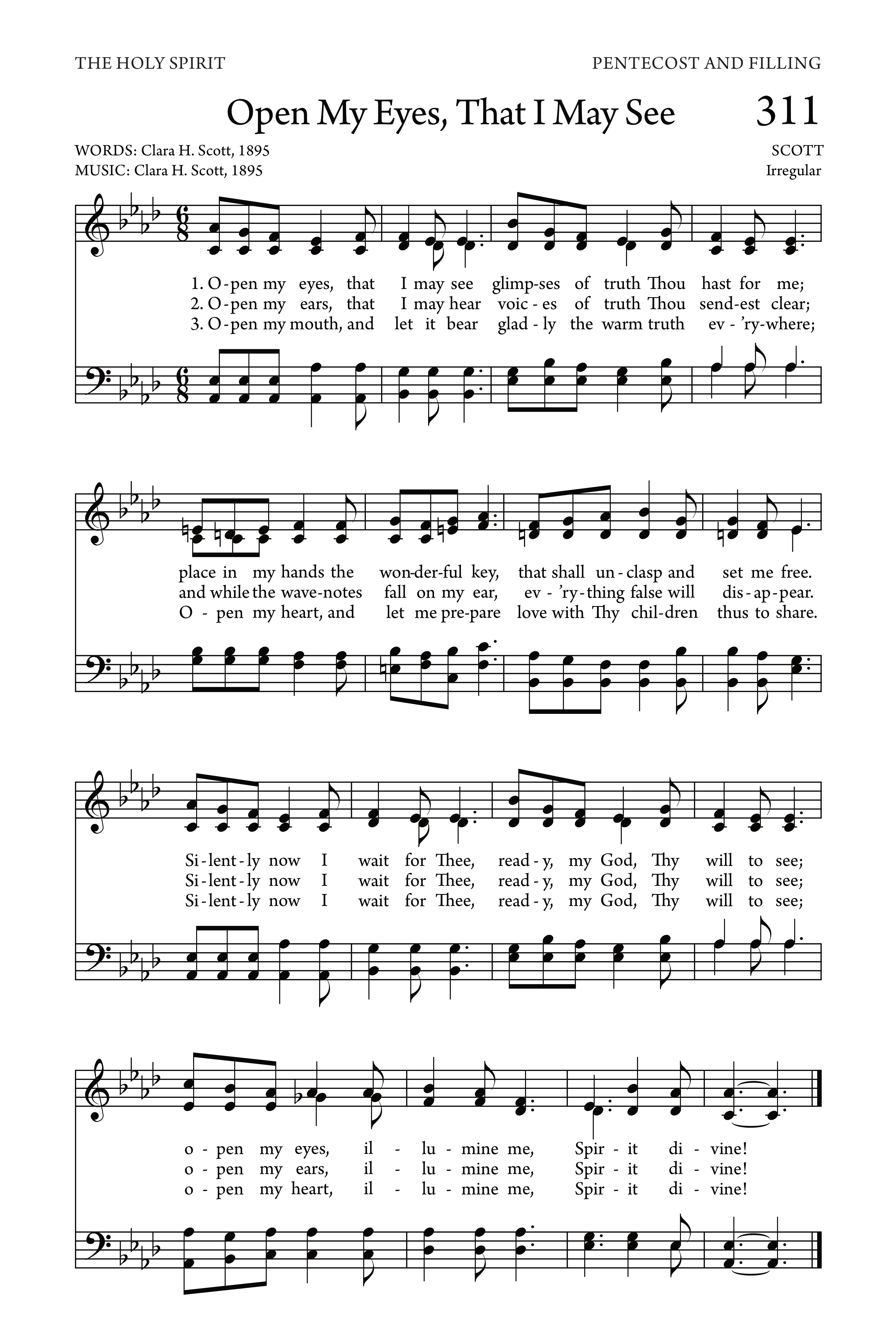 Hymn Sheet for Open My Eyes, That I May See