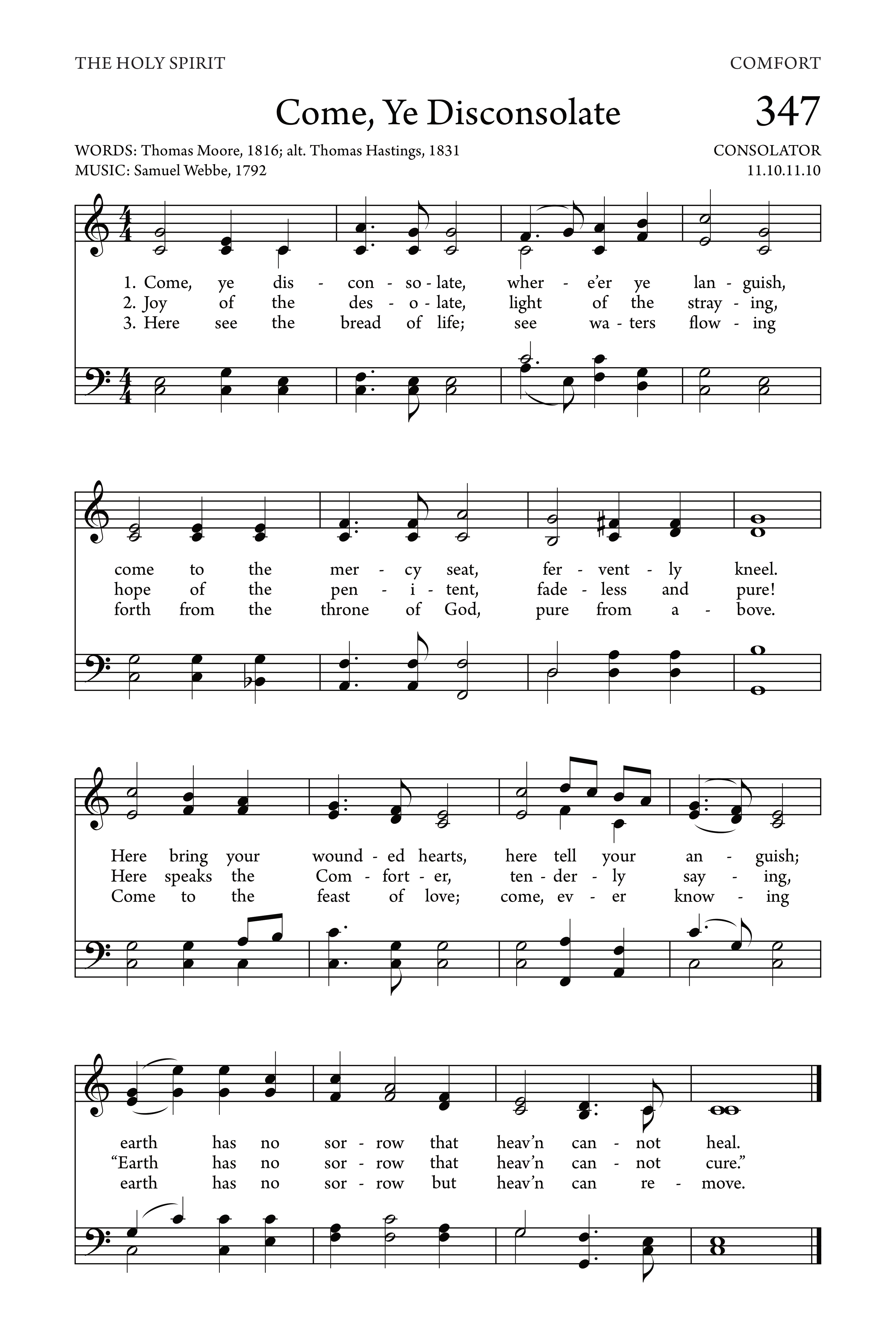 Hymn Sheet for Come, Ye Disconsolate