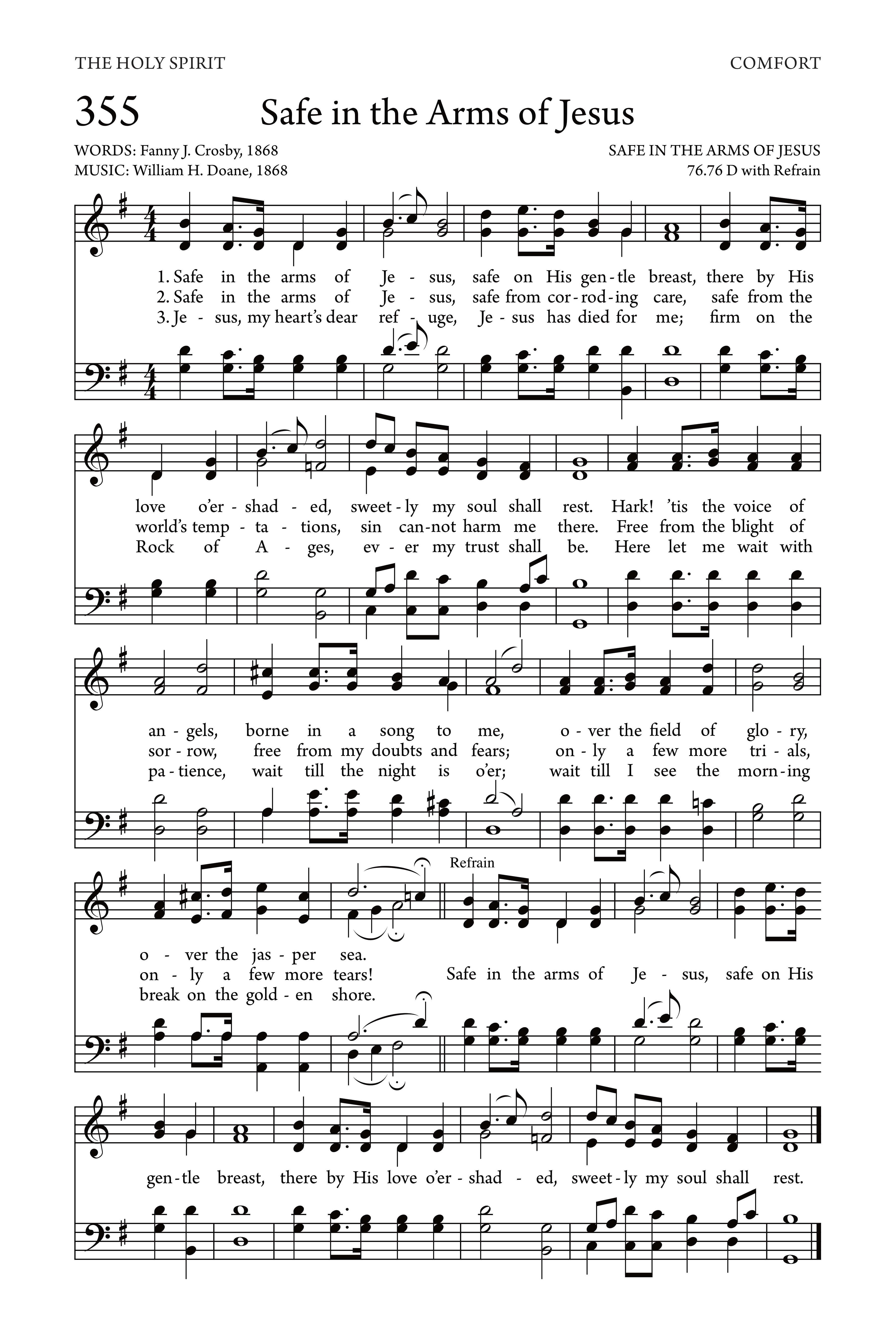 Hymn Sheet for Safe in the Arms of Jesus