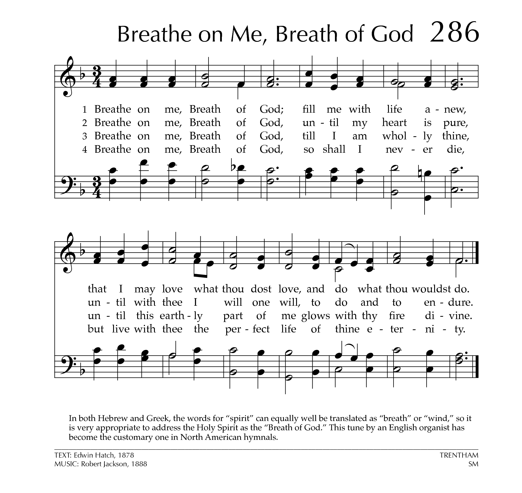 Hymn Sheet for Breathe on me, Breath of God