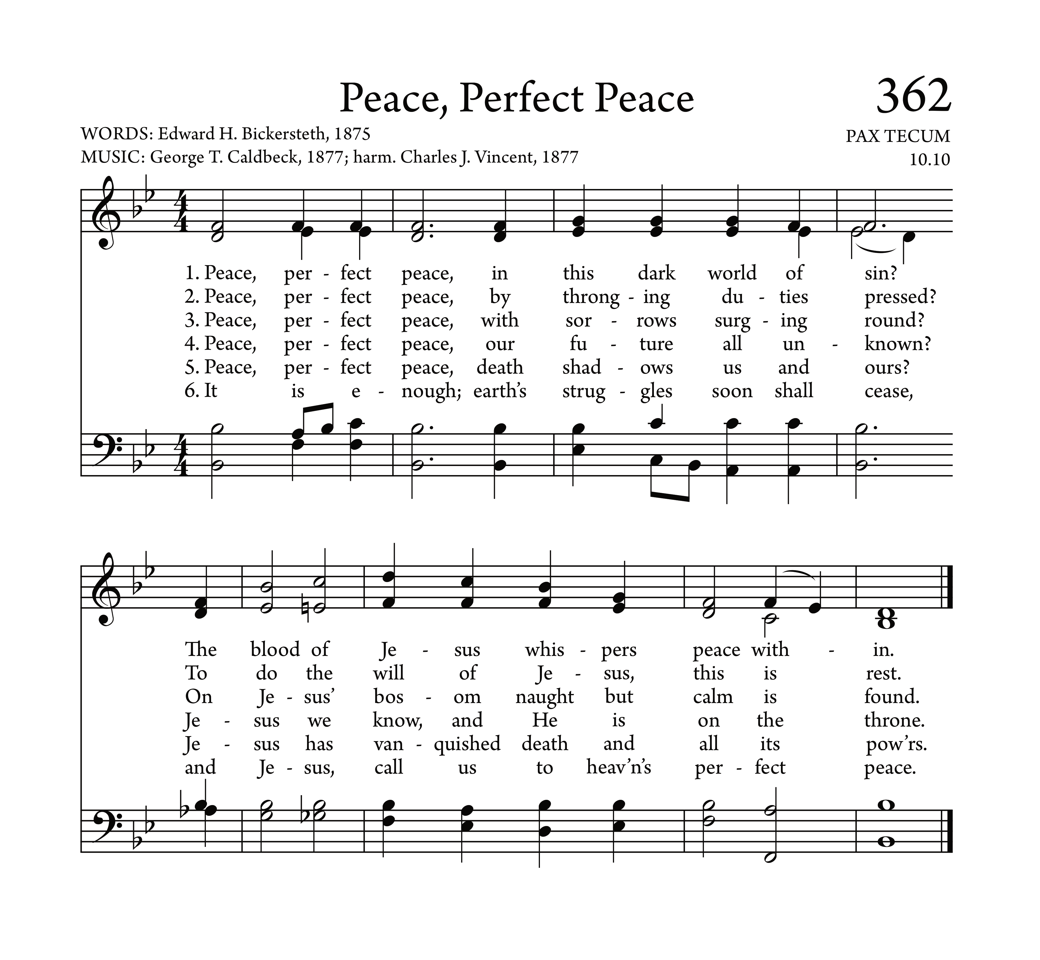 Hymn Sheet for Peace, Perfect Peace