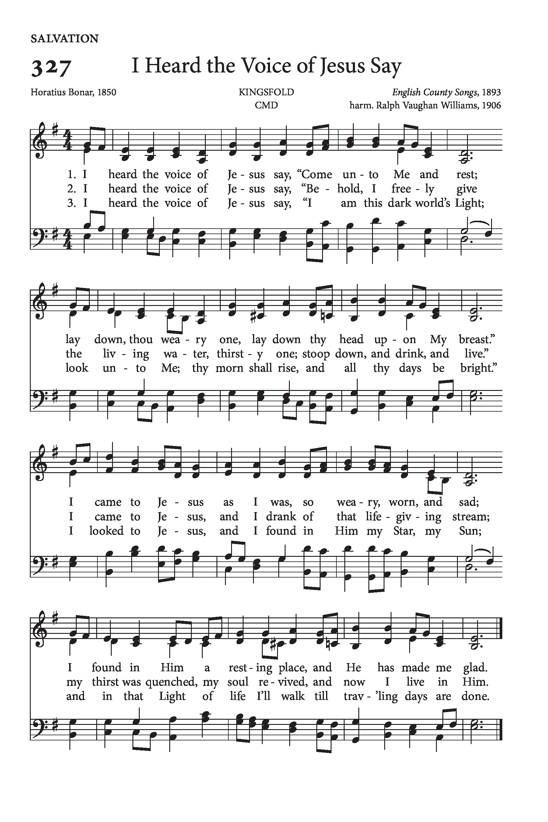 Hymn Sheet for I Heard the Voice of Jesus Say