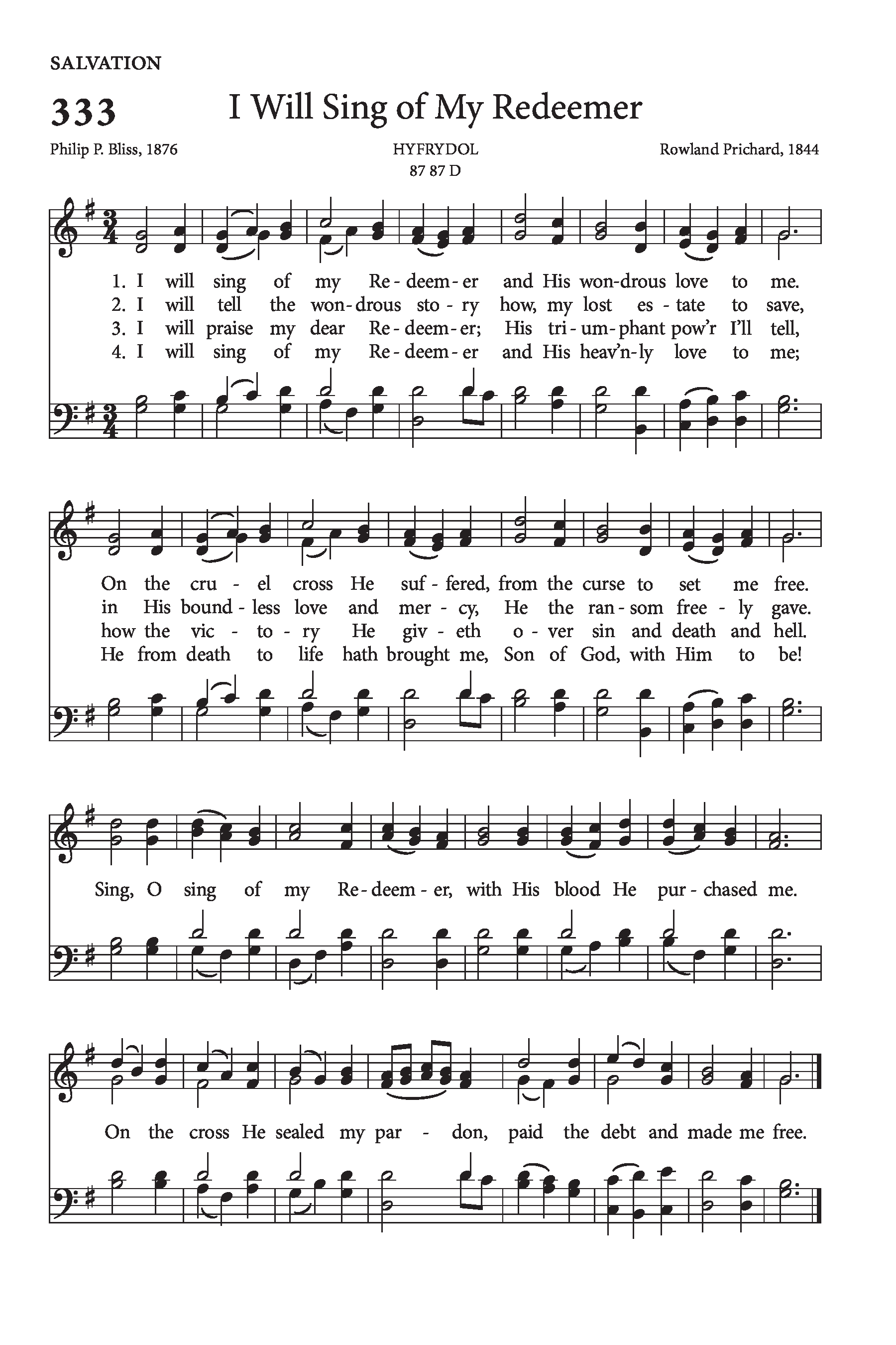Hymn Sheet for I Will Sing Of My Redeemer
