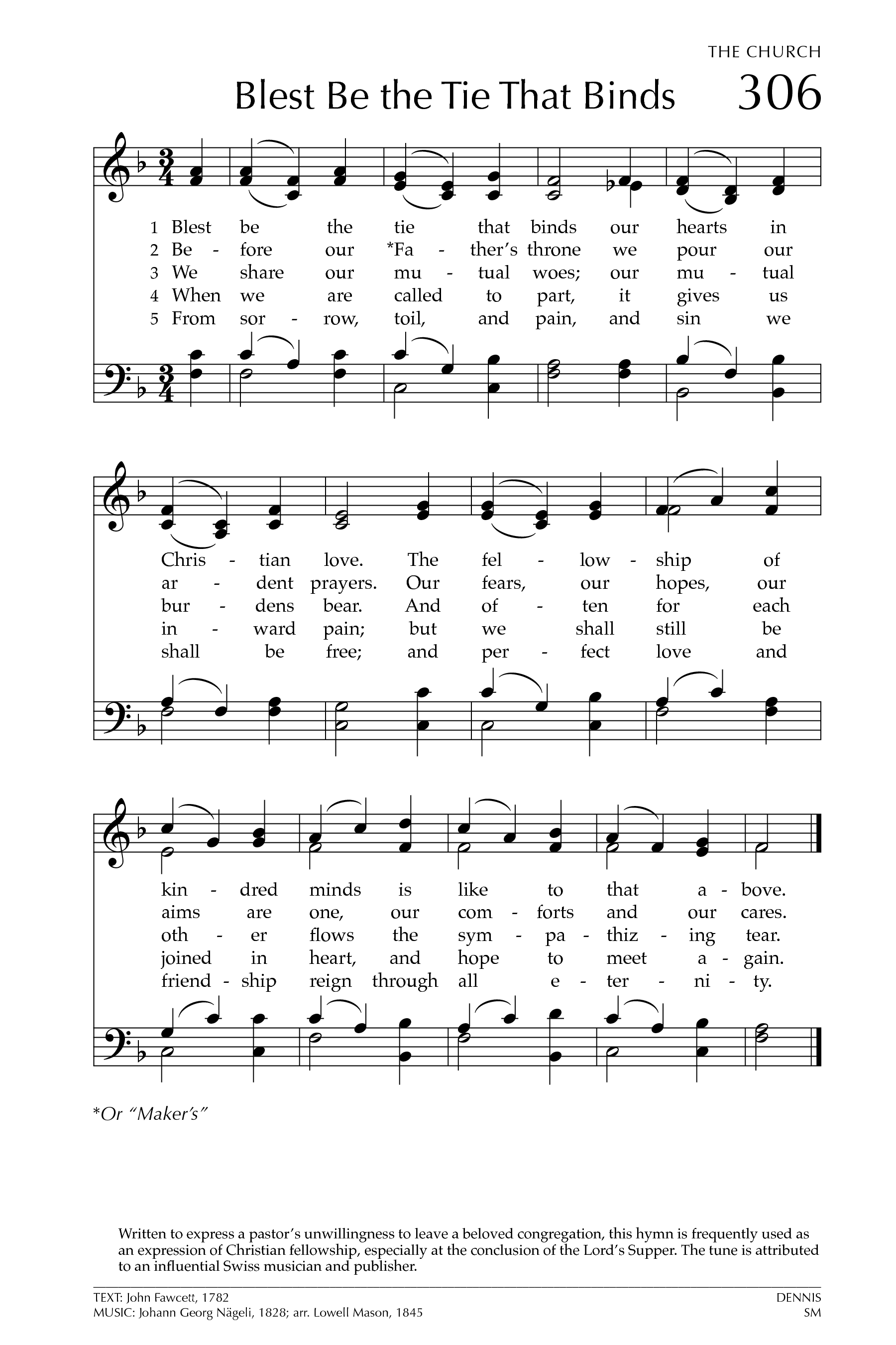Hymn Sheet for Blest Be the Tie That Binds
