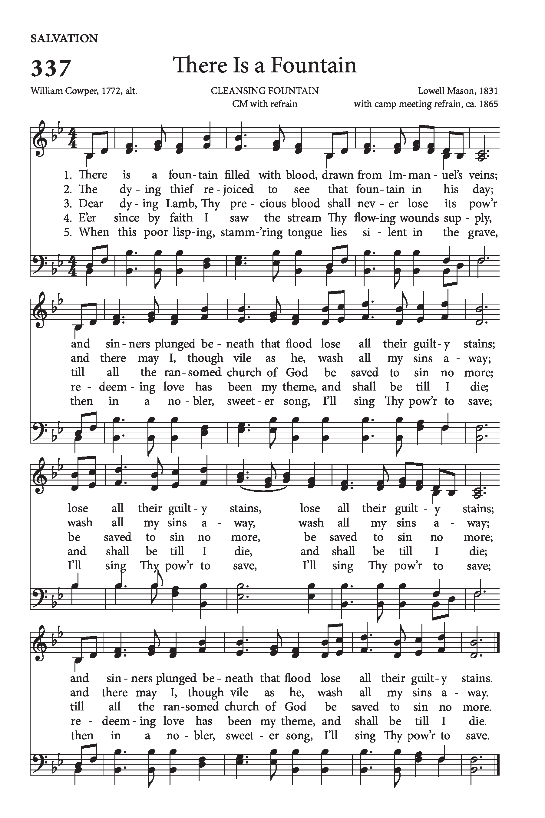 Hymn Sheet for There Is a Fountain Filled with Blood