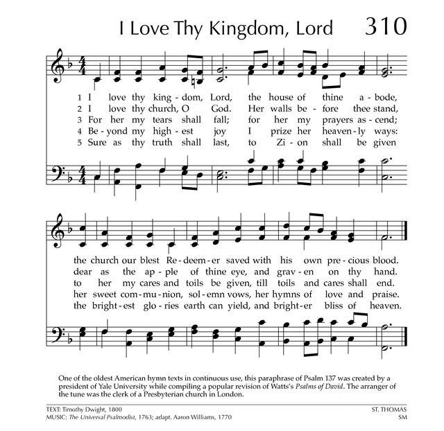 Hymn Sheet for I Love Thy Kingdom, Lord