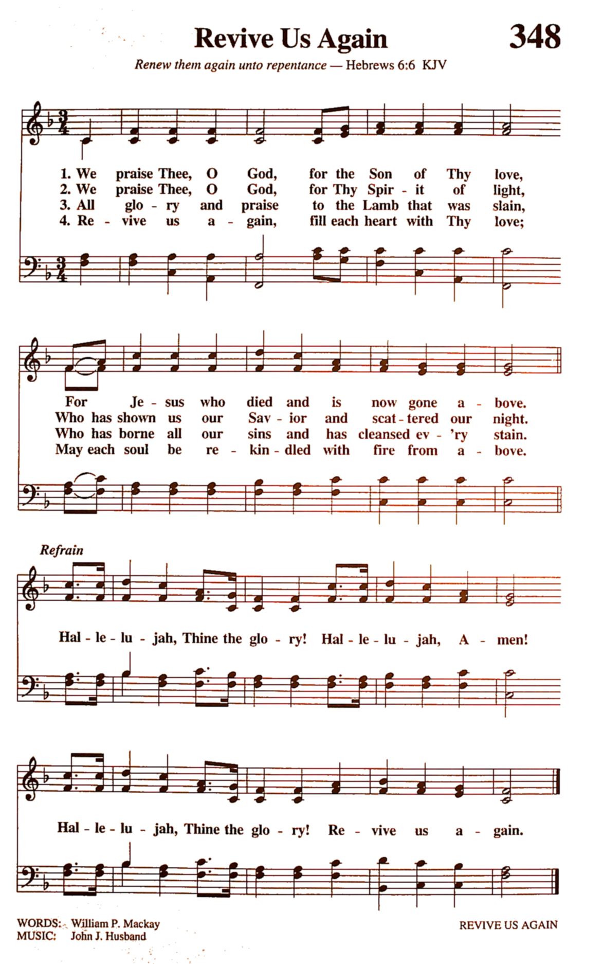 Hymn Sheet for Revive Us Again