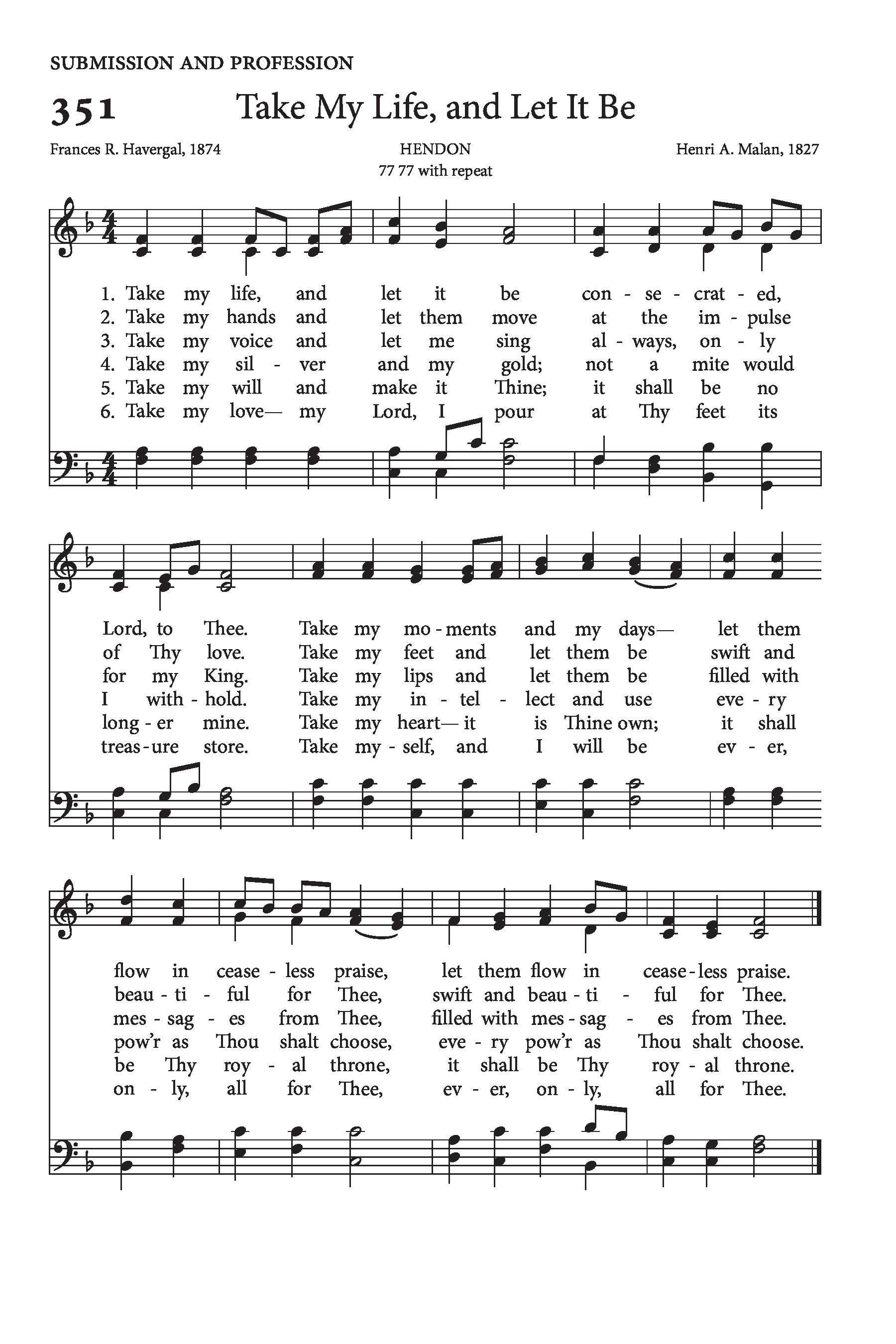Hymn Sheet for Take My Life and Let It Be