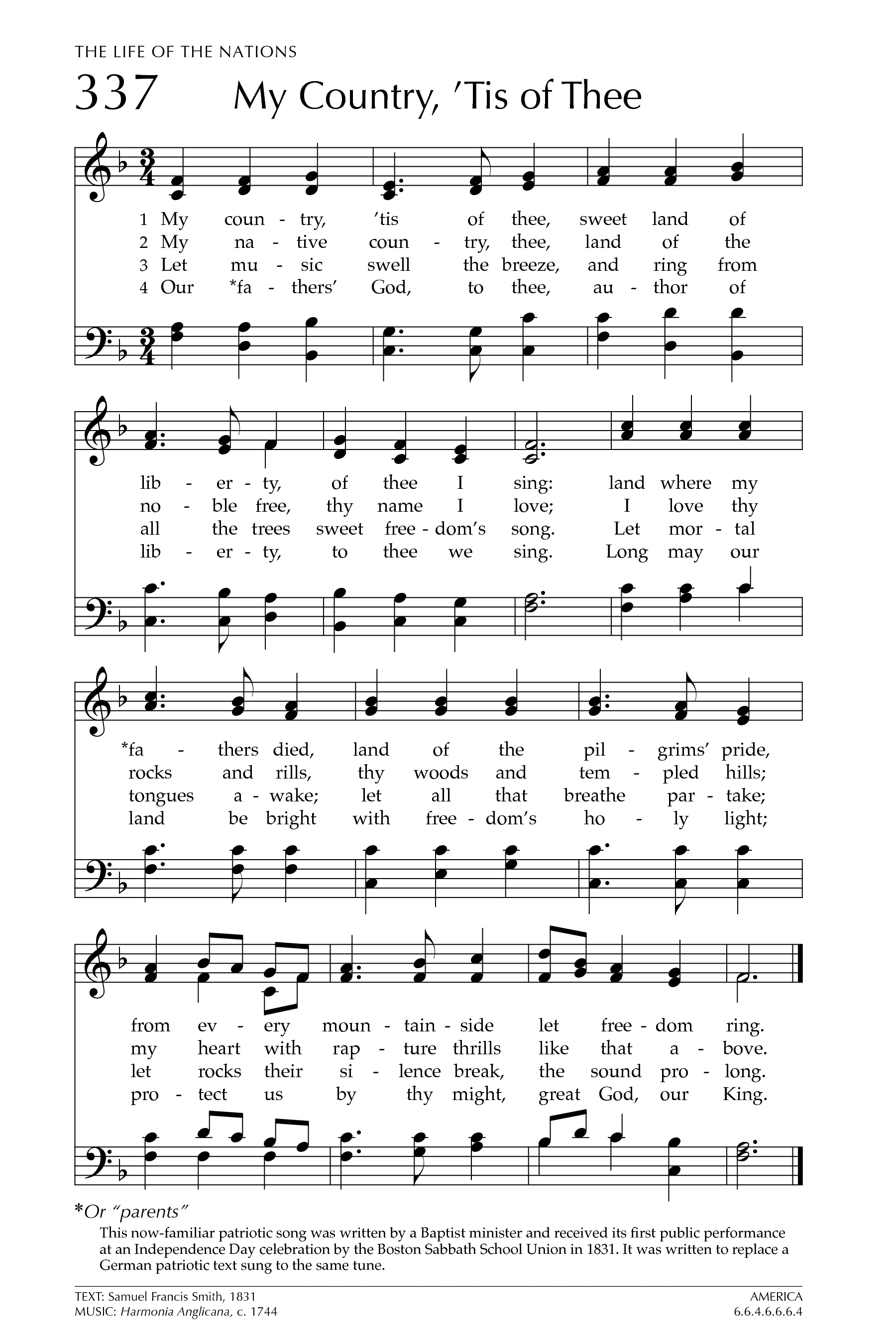 Hymn Sheet for My Country, 'Tis of Thee