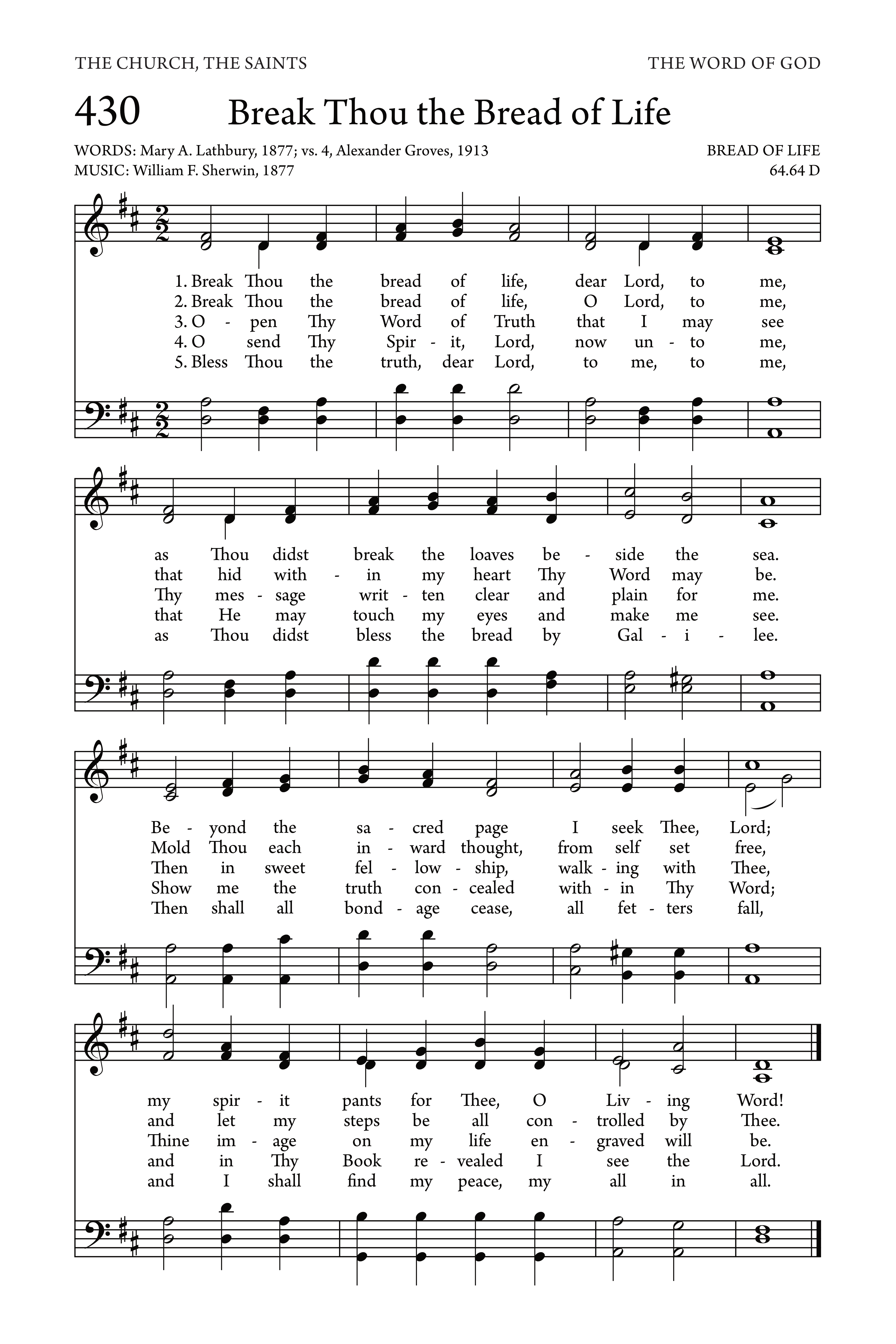 Hymn Sheet for Break Thou the Bread of Life