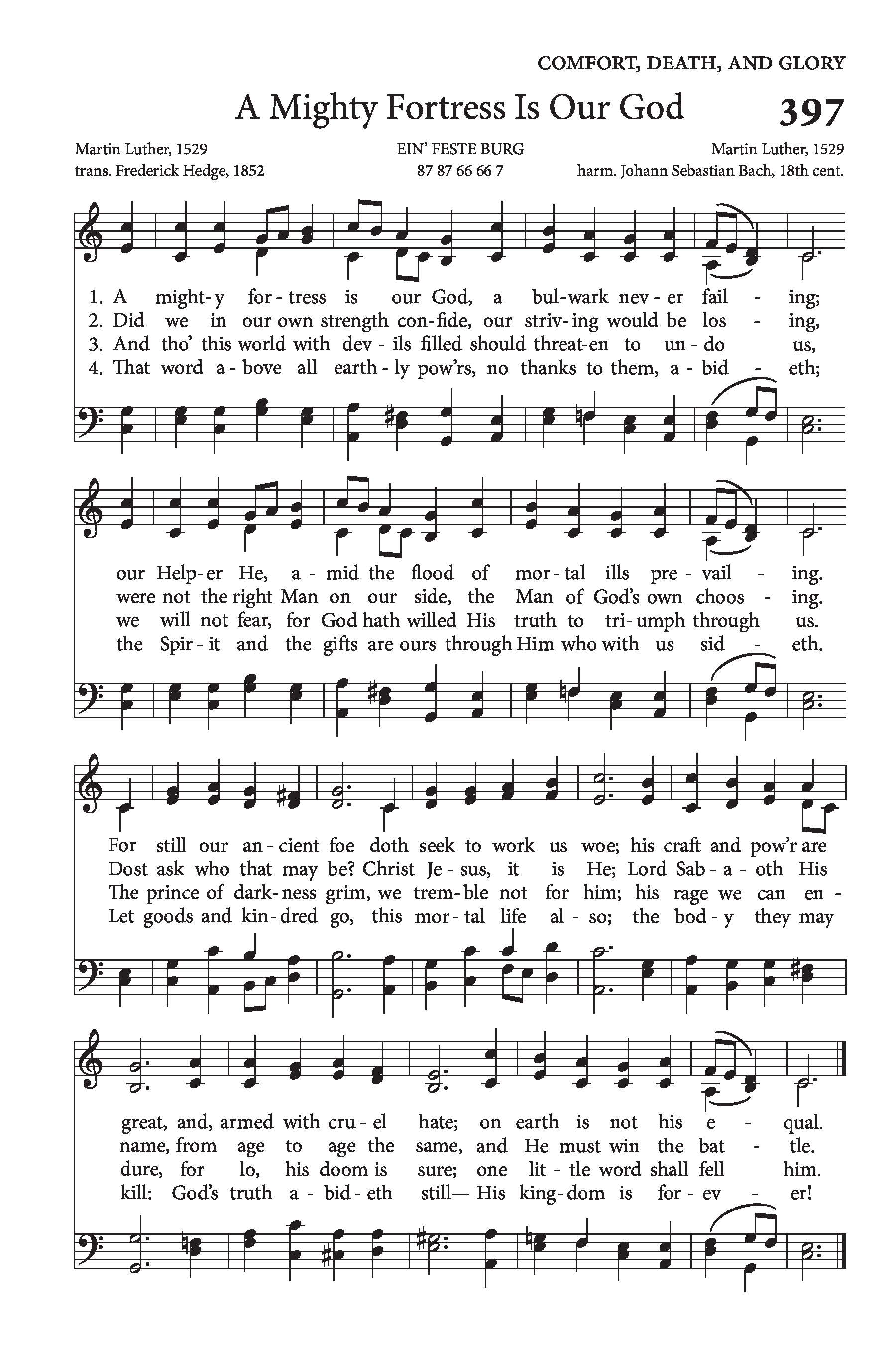 Hymn Sheet for A Mighty Fortress Is Our God